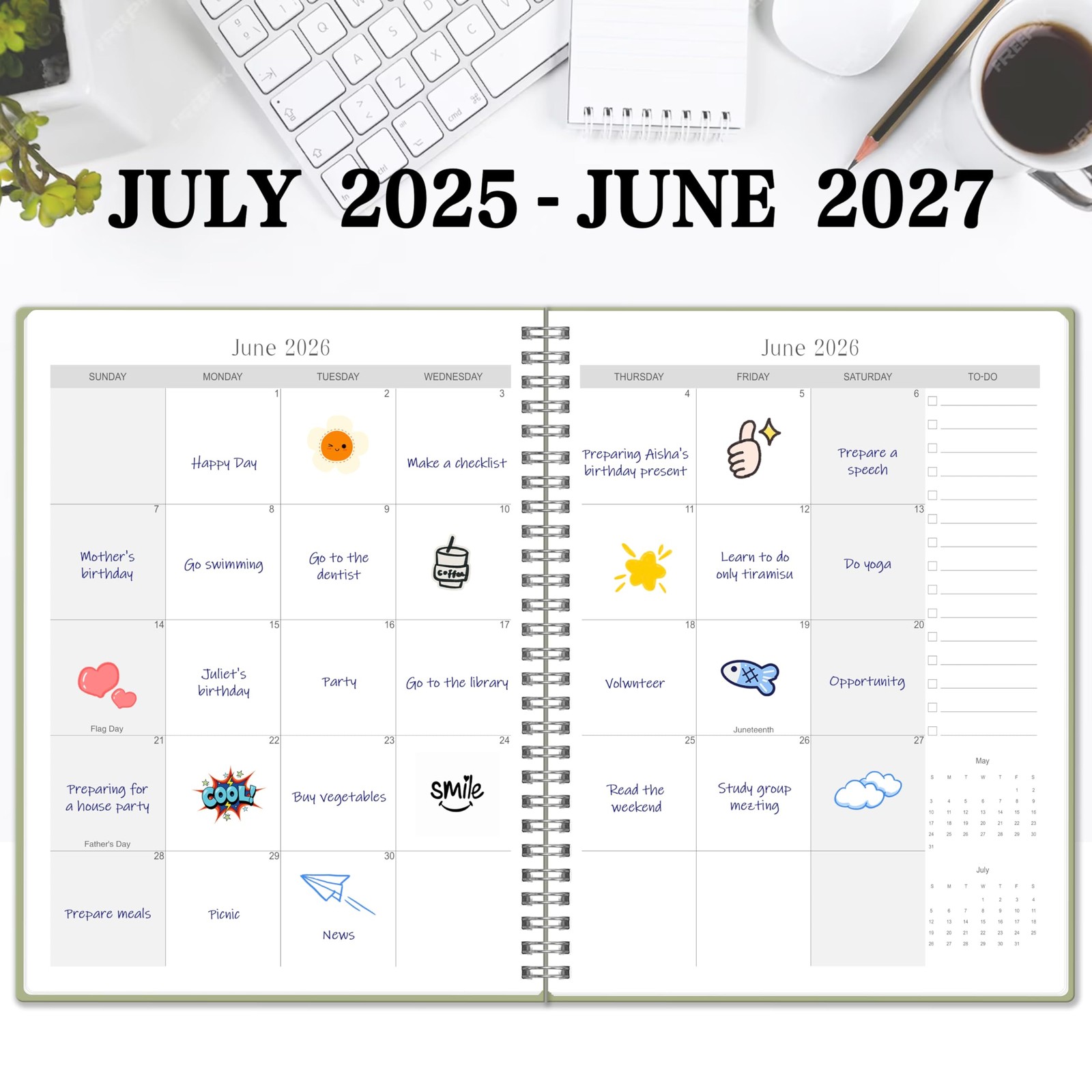 Monthly Planner 2025 To 2027, 24 Months Organizer, Office Home, Green
