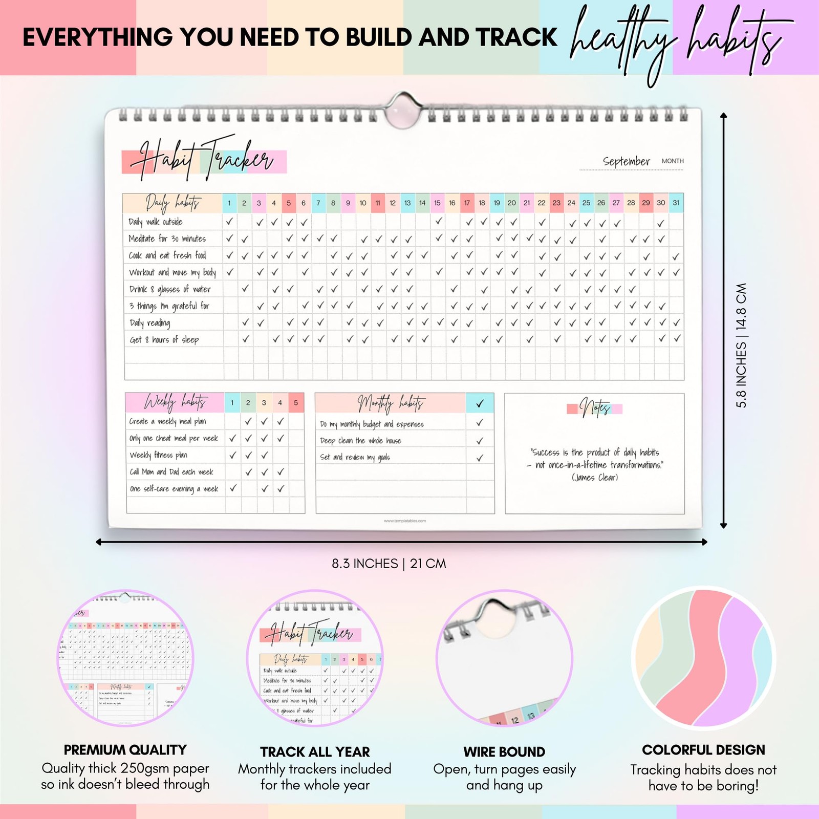 Habit Tracker Calendar – Daily, Weekly & Monthly & Goal Rainbow