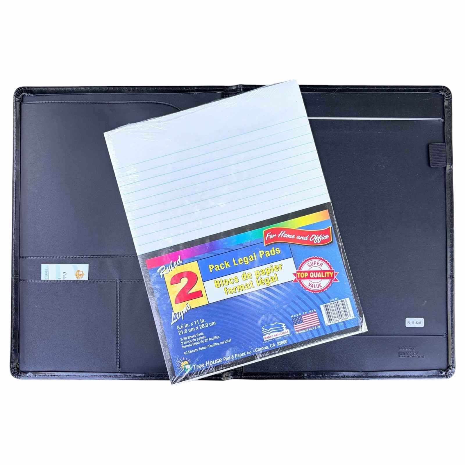 Leeds Black Portfolio Folder Organizer Planner Notepad 8.5×11″ Legal Pad Folio