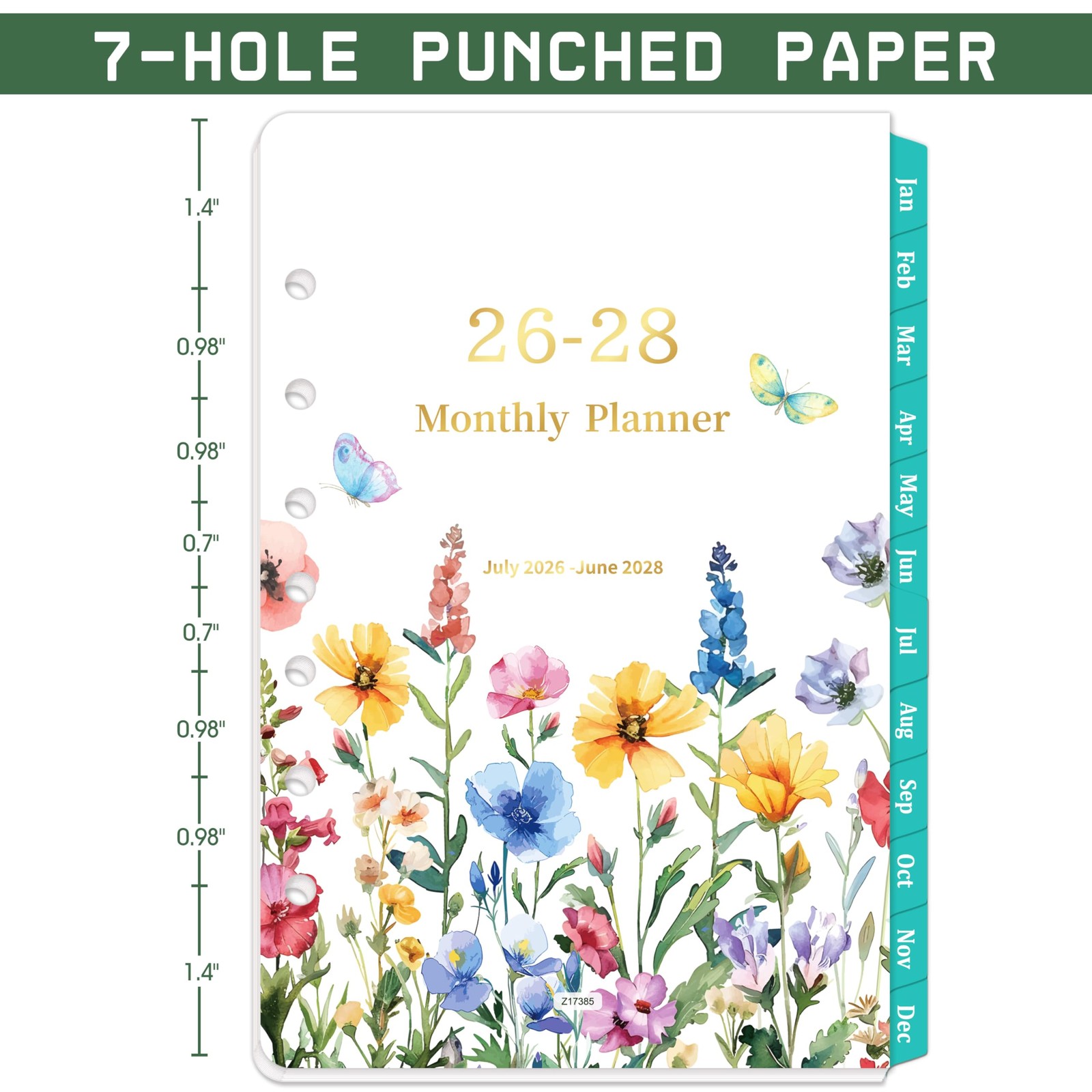2026-2028 Monthly Planner Refill – 7-Hole Punched, A5 A5, Red and Yellow