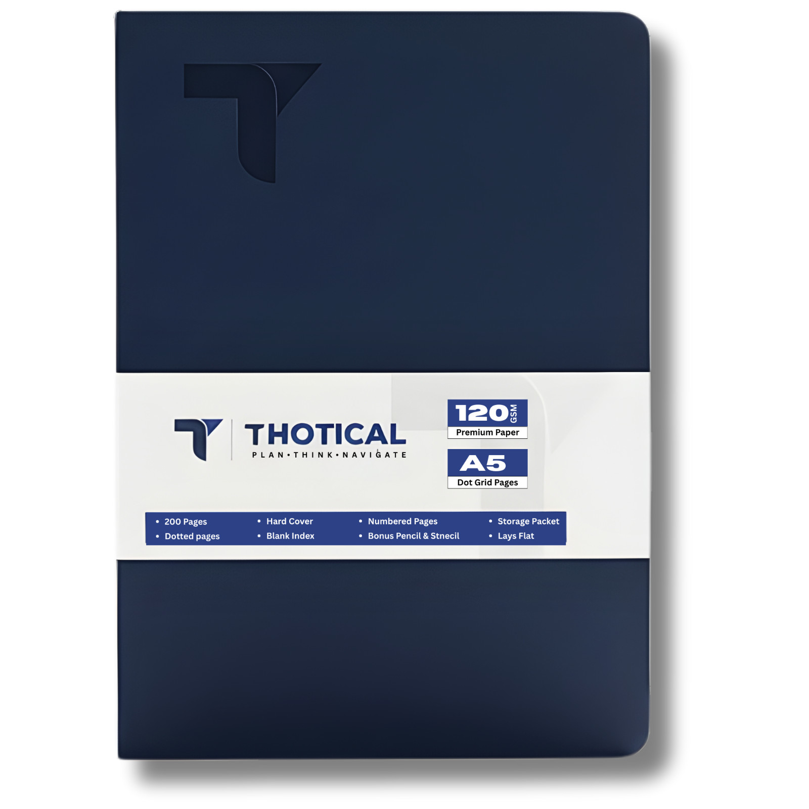 Thotical A5 Dot Grid Journal Hard Cover, Navy Blue – 192 Pages