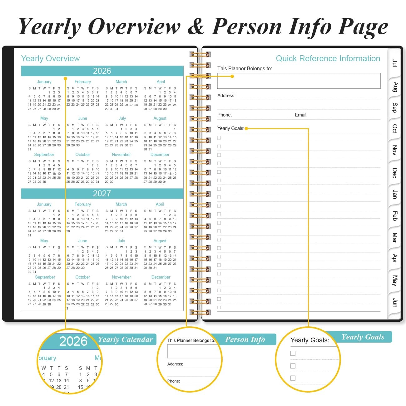 2026-2027 Planner – Weekly and Monthly Calendar 6.4″ x 8.5″, Black