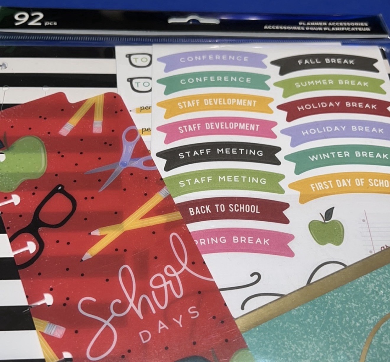 Happy Planner Teacher Accessory Pack 92 Pc Stickers Folder Bookmark Paper New