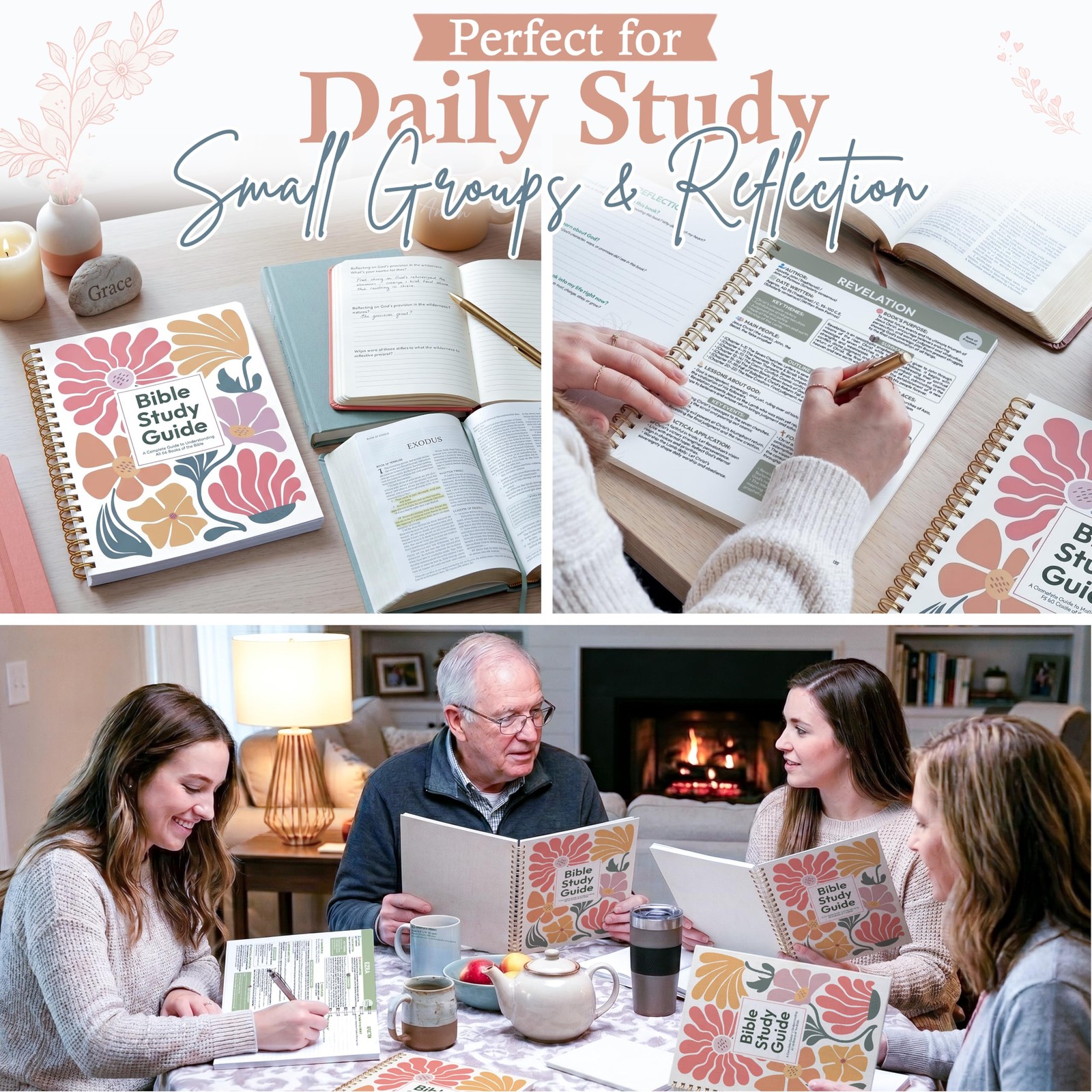 Floral Bible Study Guide for Women, Spiral Journaling Bible, A4,