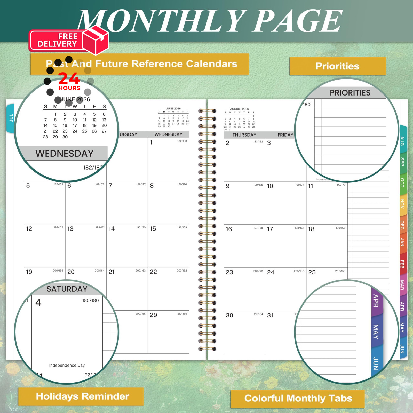 Appointment Book 2026-2027 – Daily Hourly Planner, July A4, Green