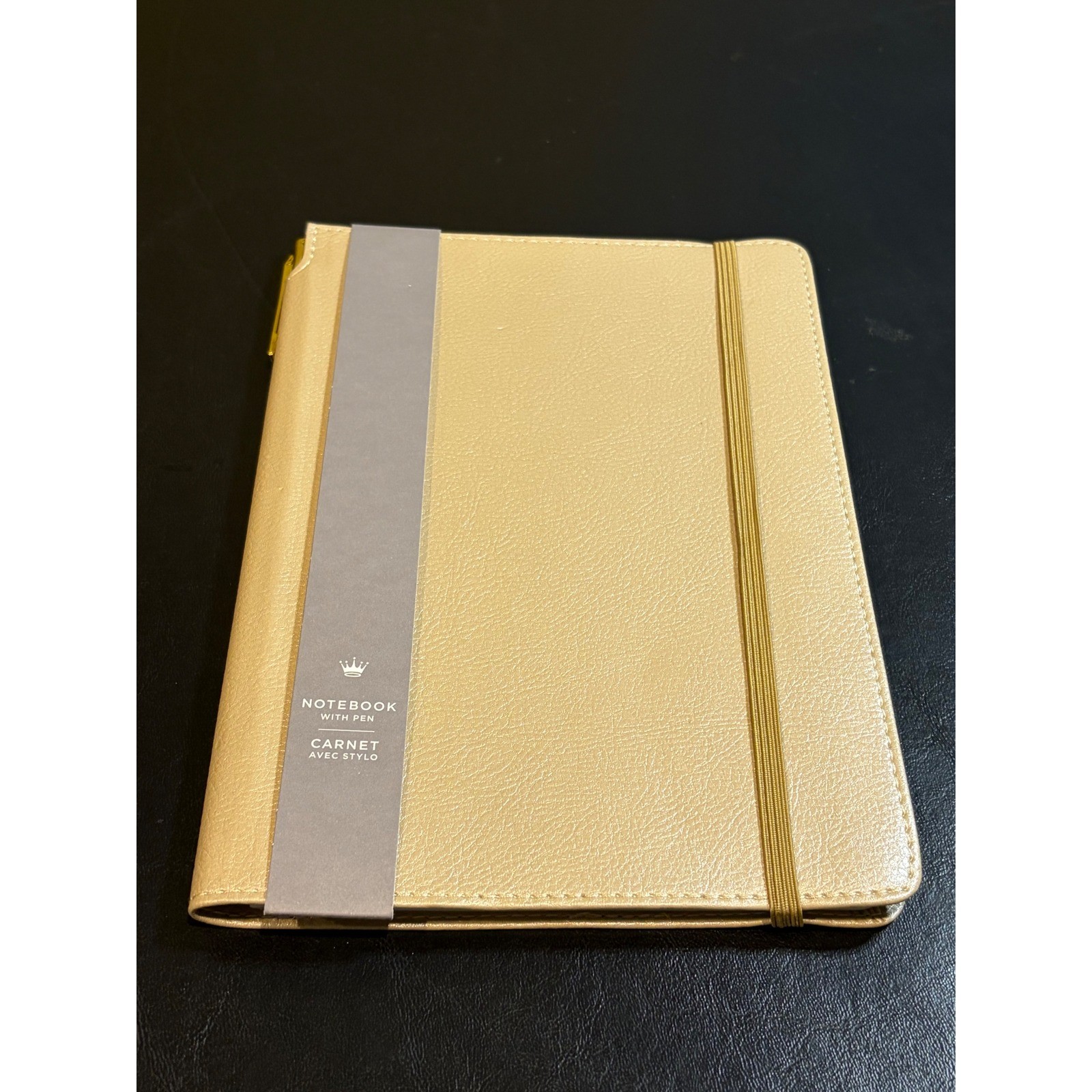 Hallmark Gold Faux Leather Notebook with Pen Metallic Journal Elastic Closure