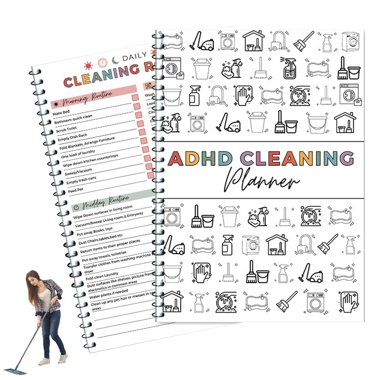 Adhd Cleaning Planner, Editable and Letter, White notebook-1pcs