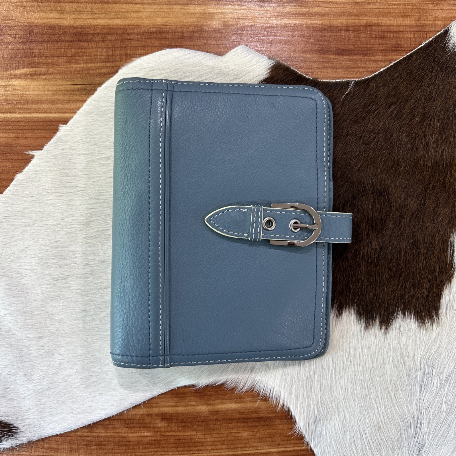 Franklin covey Vintage Full Grain Italian Leather Dusty Blue 6 Ring Planner