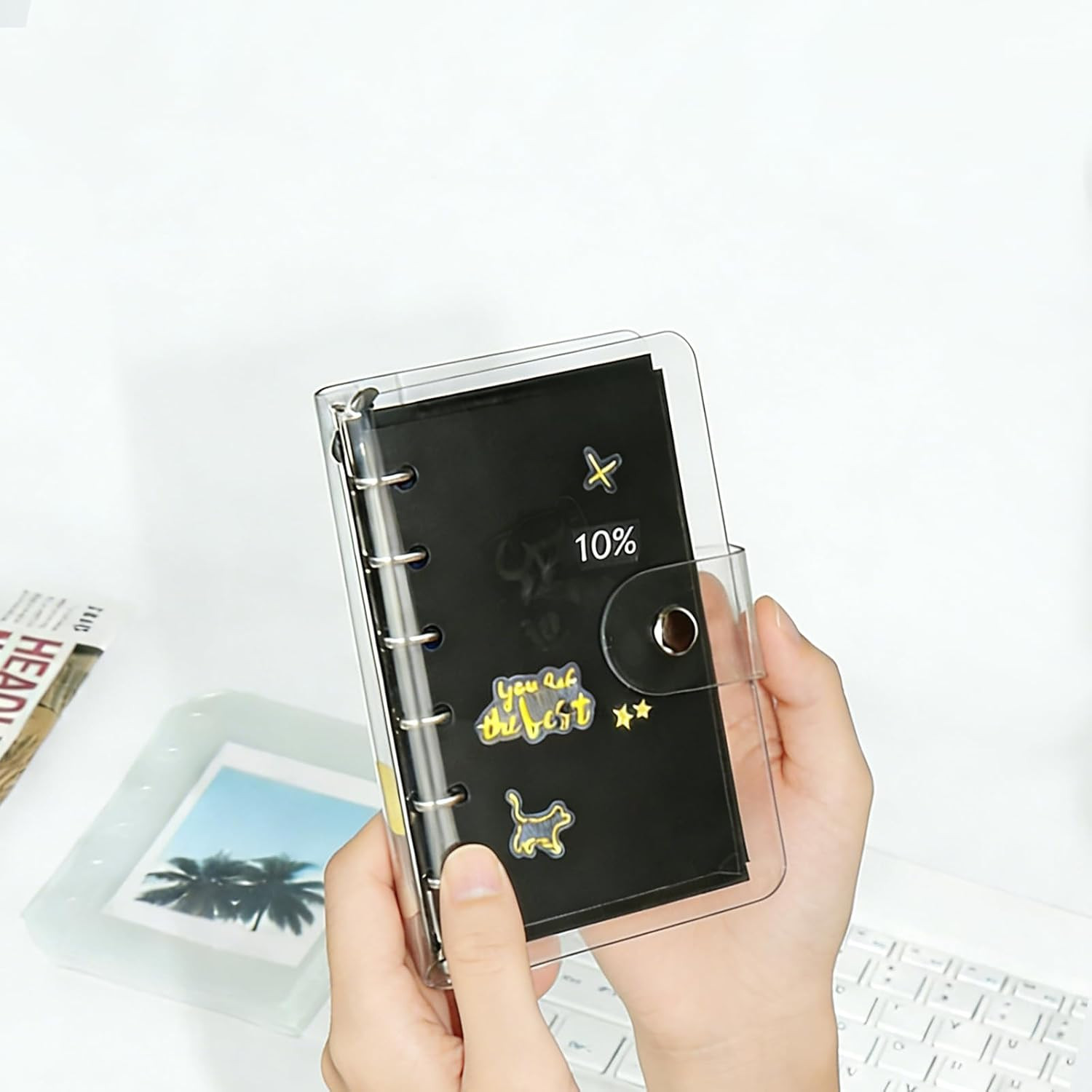 Natsumebasics A7 Binder 6 Ring Budget Binder Clear PVC Planner Cover Notebook Sh