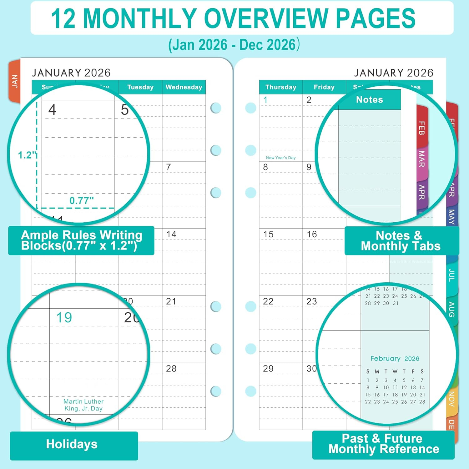 2026 Planner Refills – A6 Weekly and Monthly Planner Inserts, 4″ X 6.73″, Jan. 2