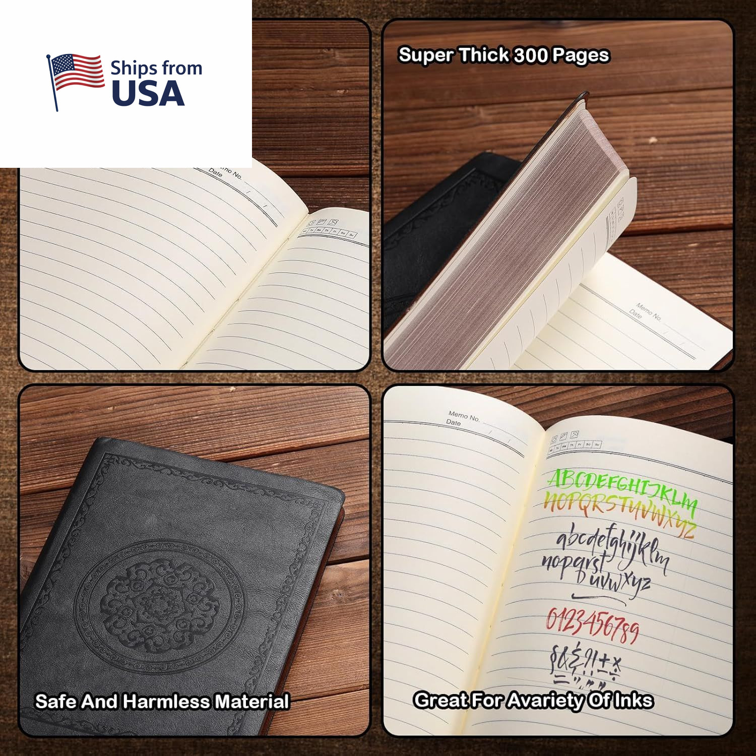 Fetinar Leather Vintage Journal Notebook,300 Pages,Leather Softcover Black