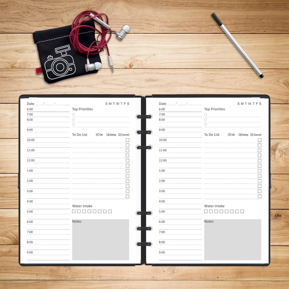 Undated Daily Planner Refill – A5 Planner Inserts, 100 Sheets/200 Pages, 6 Hole