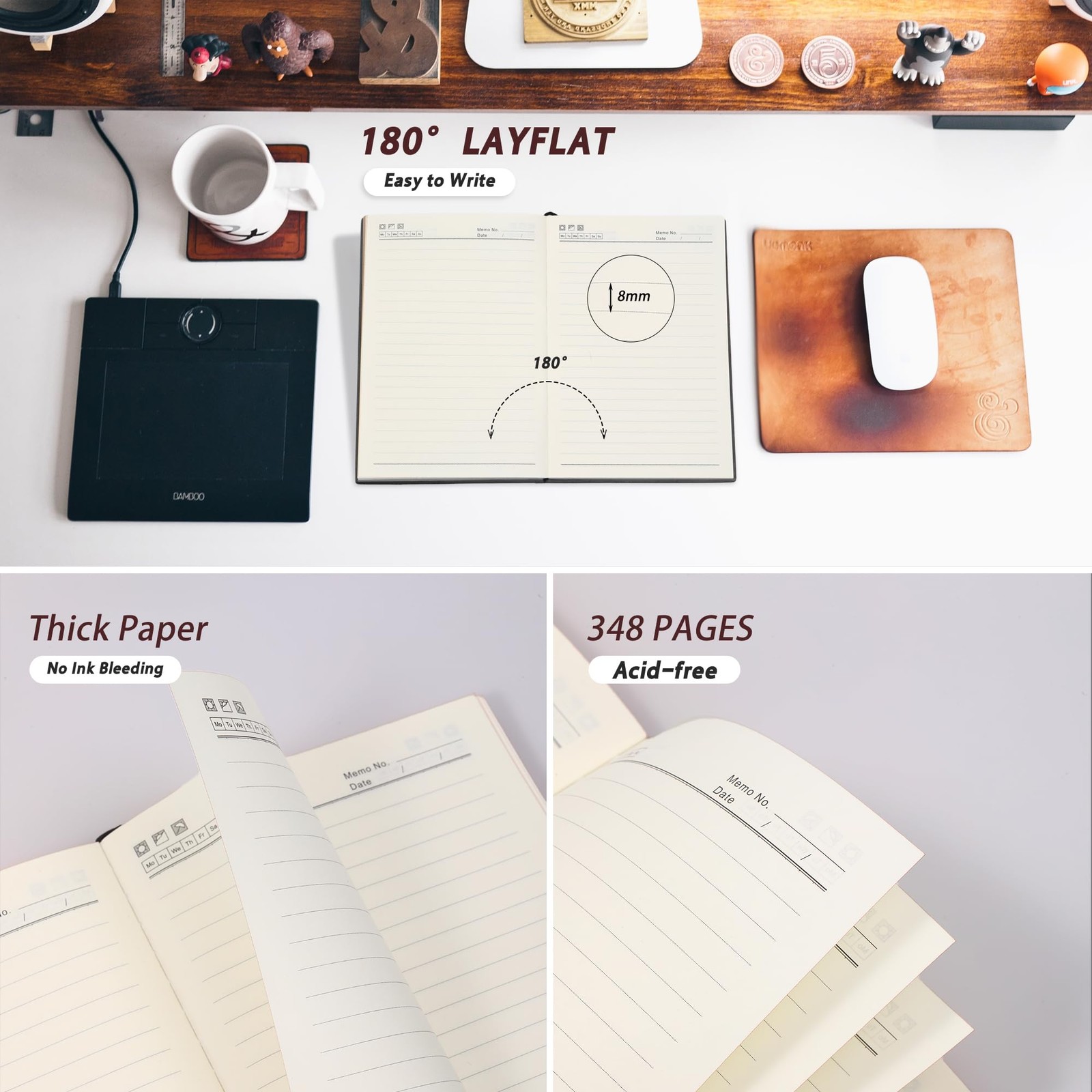 BOBO RABBIT Softcover Lined Journal Notebook 348 Pages Lay-Flat A5, Khaki