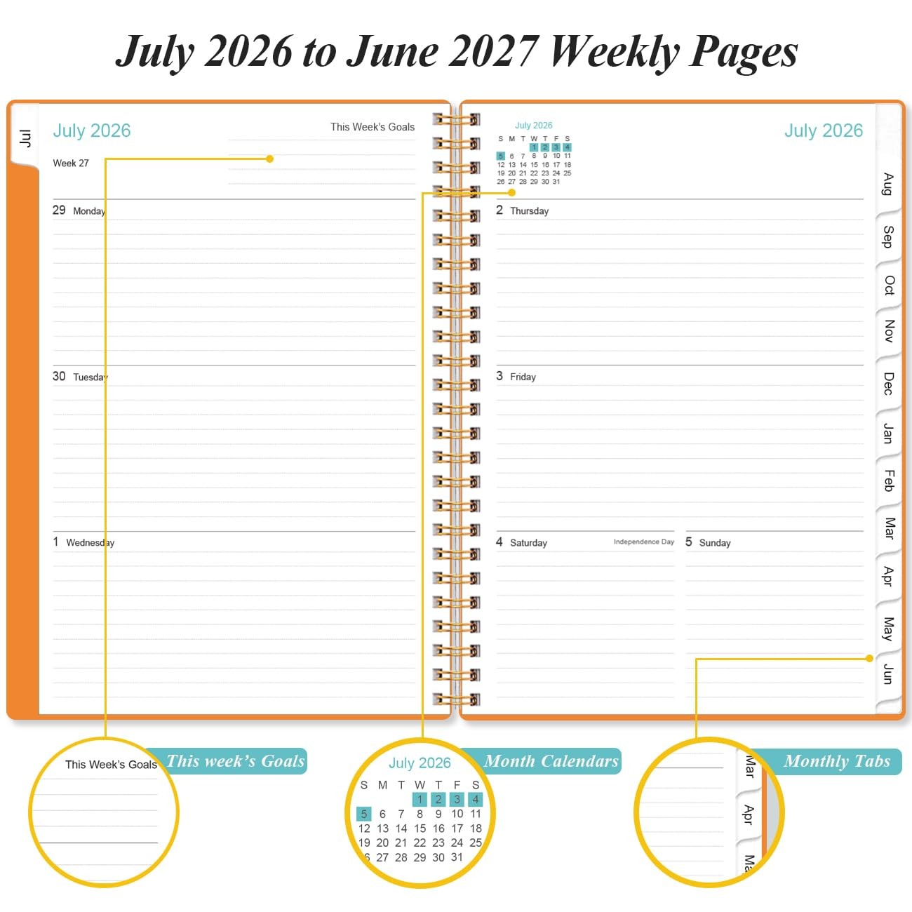 2026-2027 Planner – from July 2026 – 6.4″ x 8.5″, Orange-A