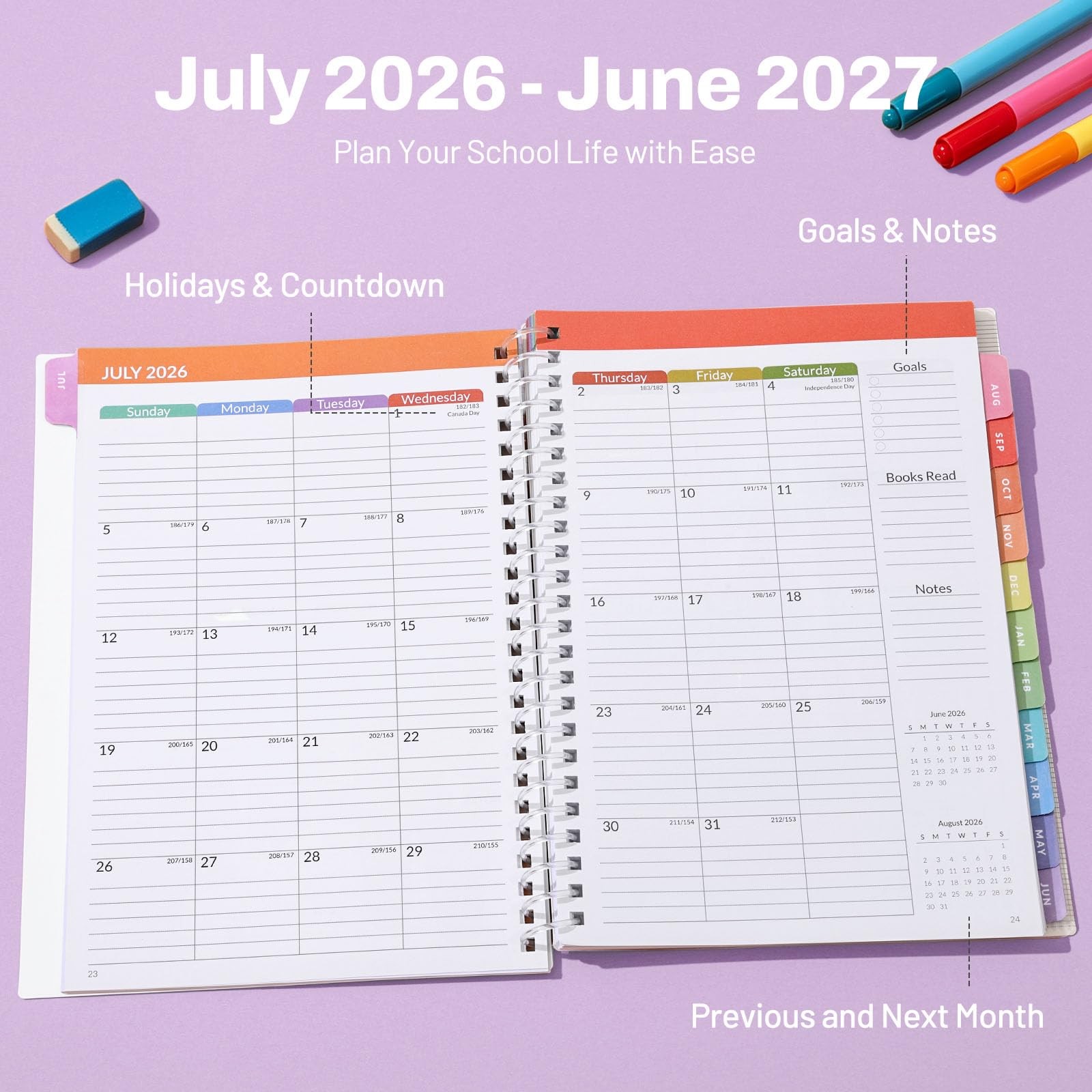 SUNEE Elementary Student Planner 2026-2027, A5 6.5″×8.3″, Colorful Balloon