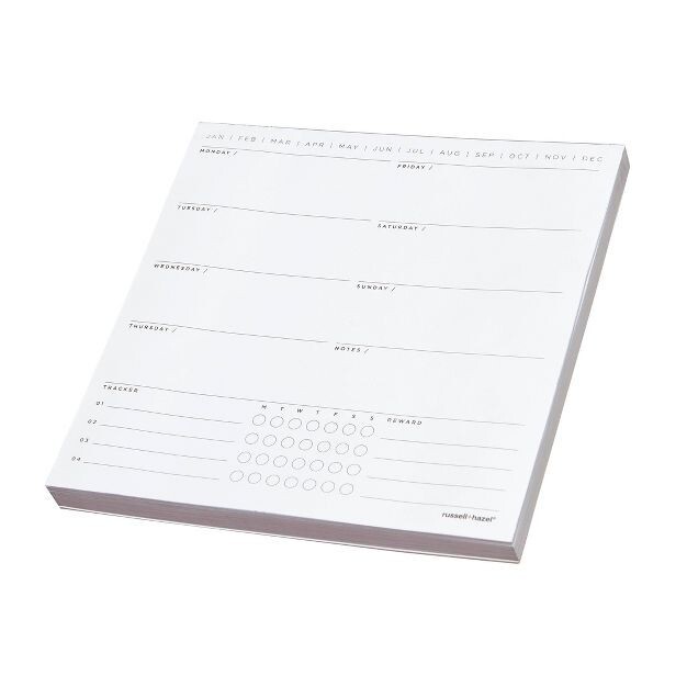 russell+hazel 7″ X 7″ weekly planning pad with goals tracker (104 sheets)