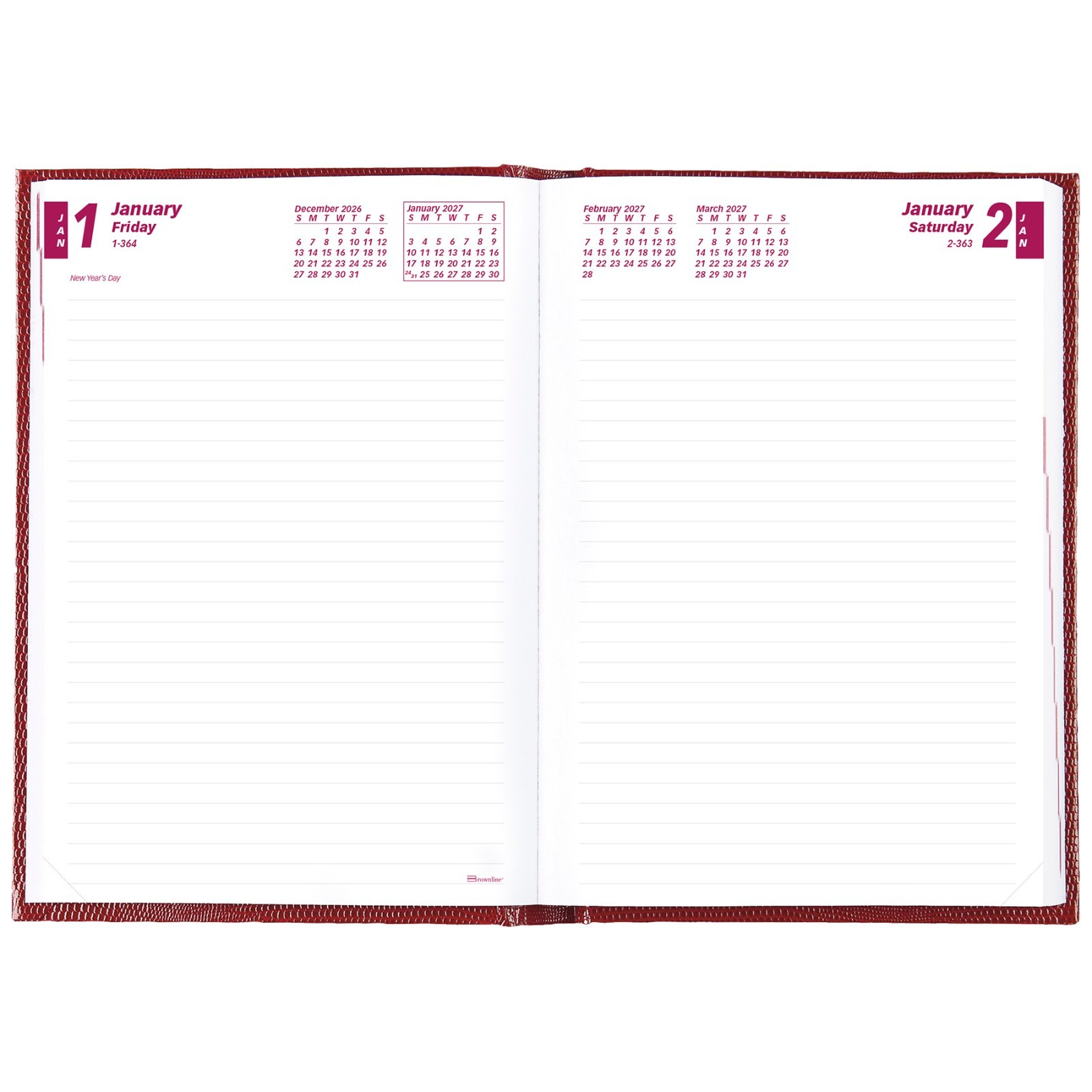 Brownline 2027 CB389.RED Daily Planner Diary, Hard Cover, 8-1/4 x 5-3/4″