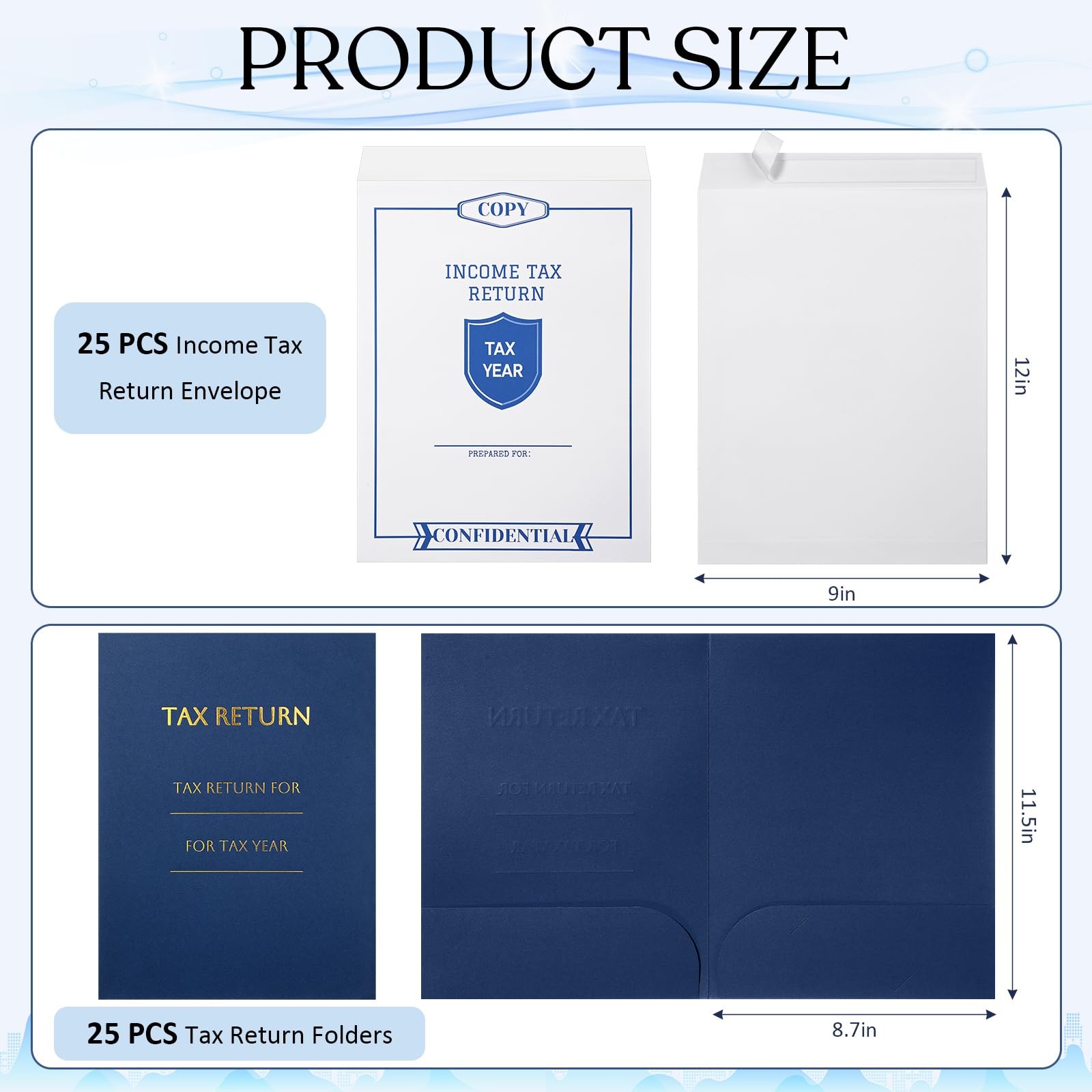 Tax Return Envelopes Folders Set 9×12 Inch White Open End 2 Pocket 50 PCS