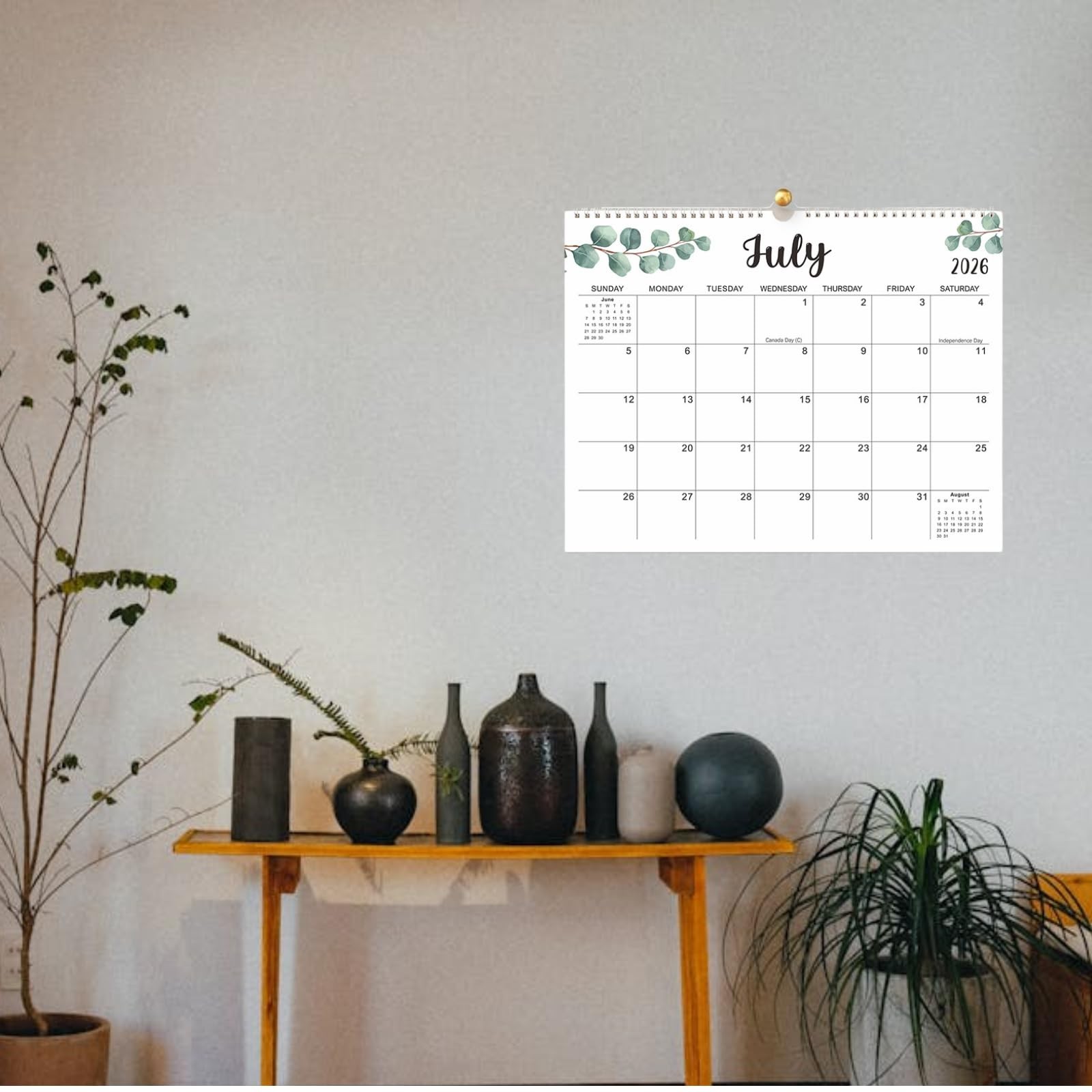 Wall Calendar 2026-2027, 18 Months for Wall, Twin-Wire Binding Green