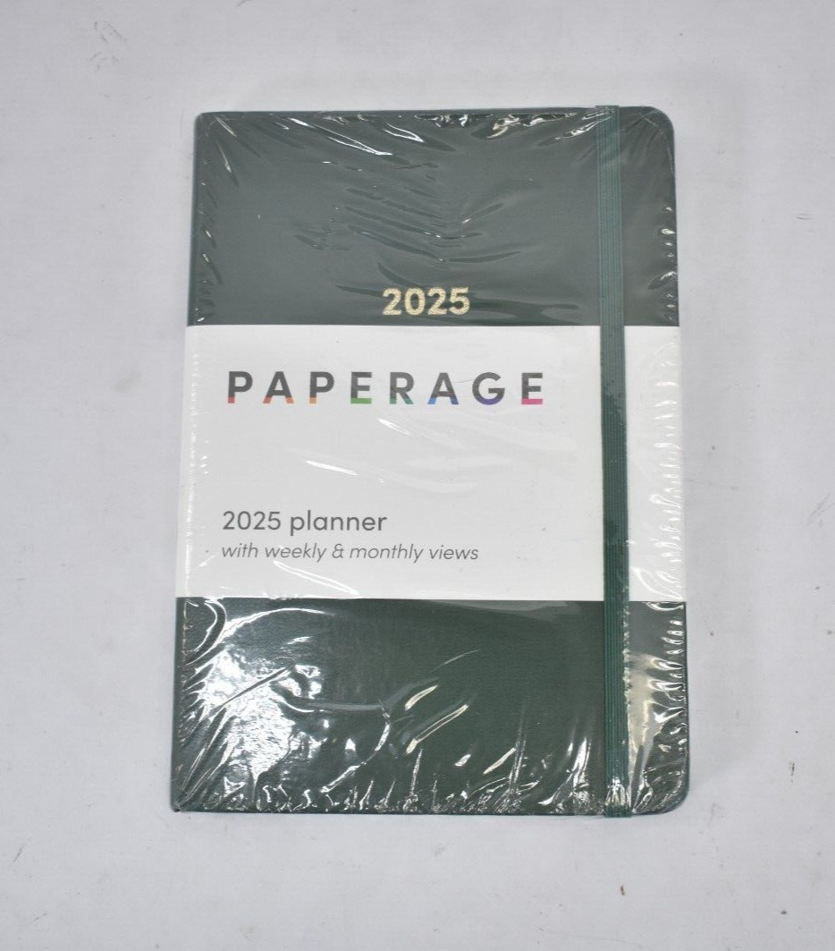 Paperage 2025 Weekly/Monthly Planner Leather Hardcover Green Cover 5.7″ x 8″