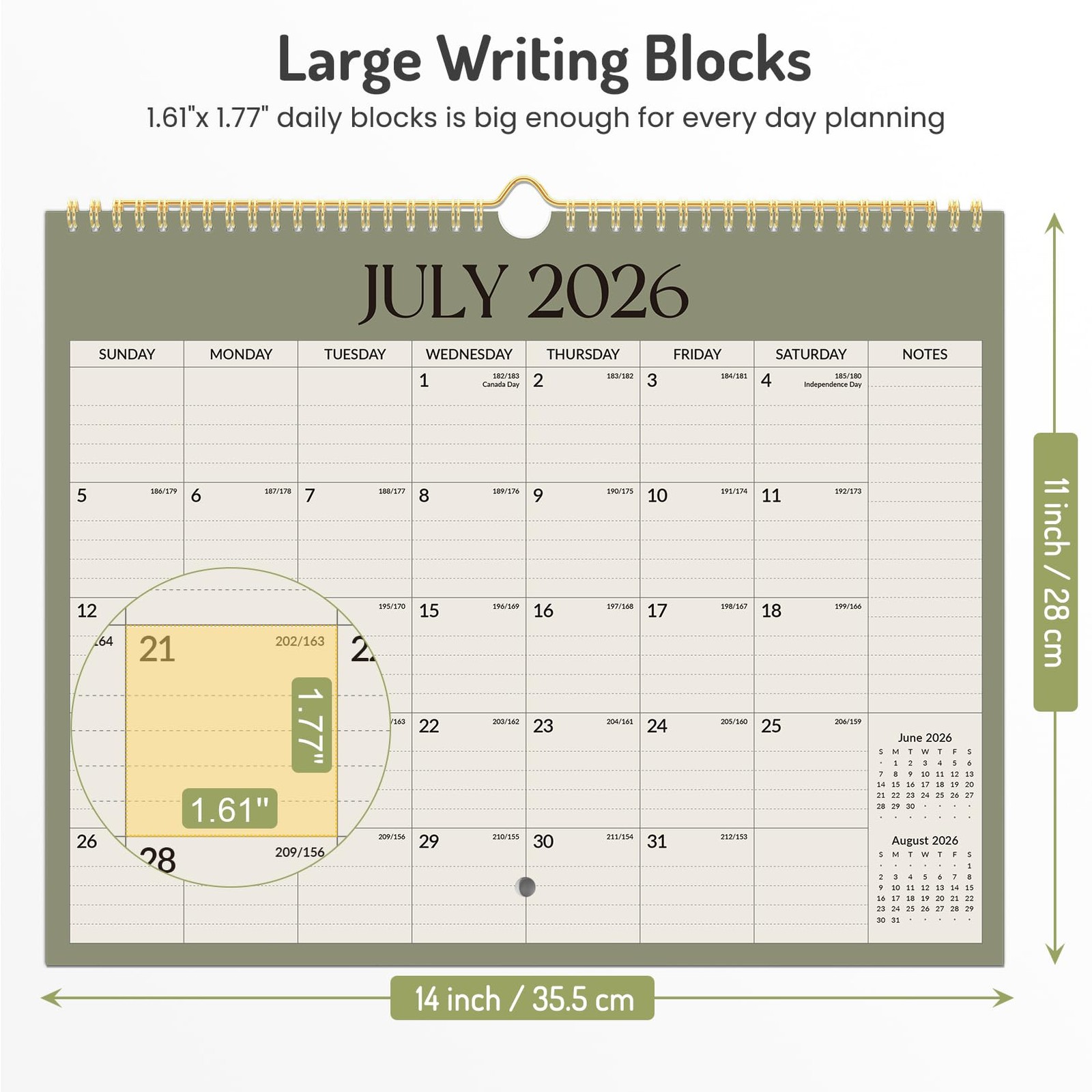 Calendar 2026-2027, Forvencer Wall from Jun 2026 to 14″ x 11″, Cyan