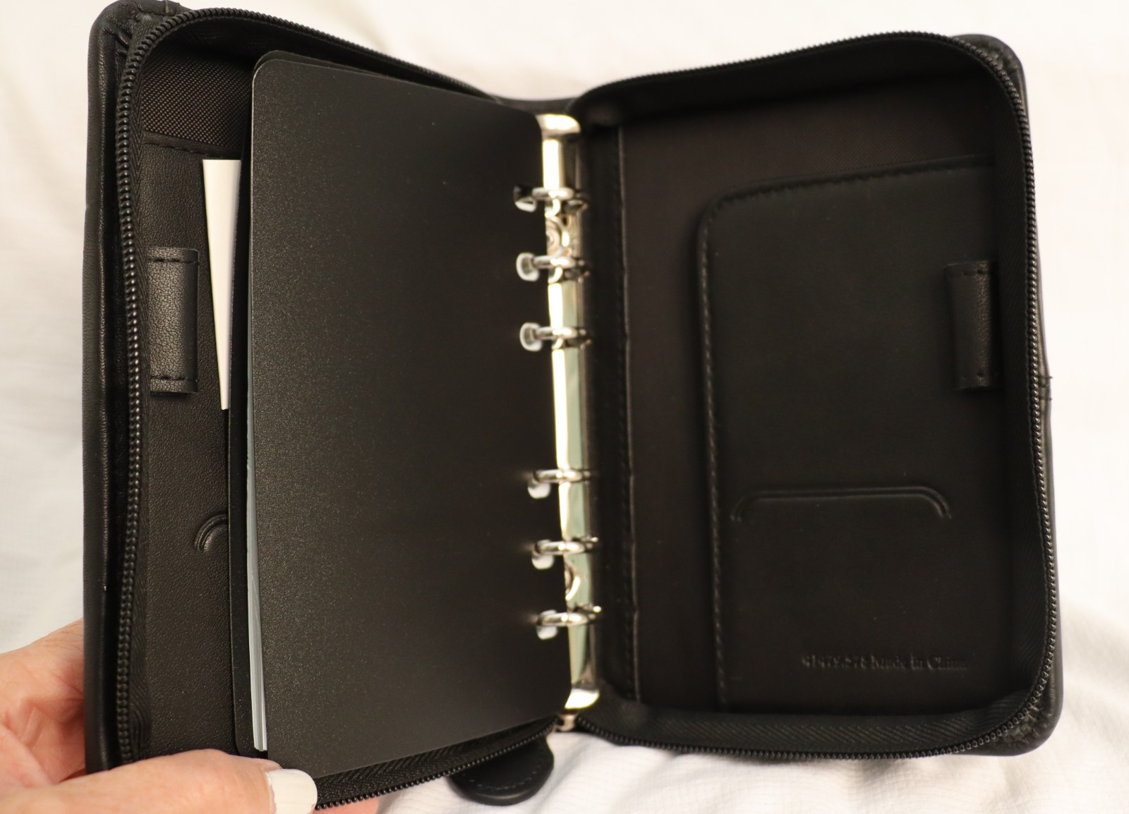 FRANKLIN COVEY Black Smooth Leather Six Ring Binder Notebook 7″ NEW