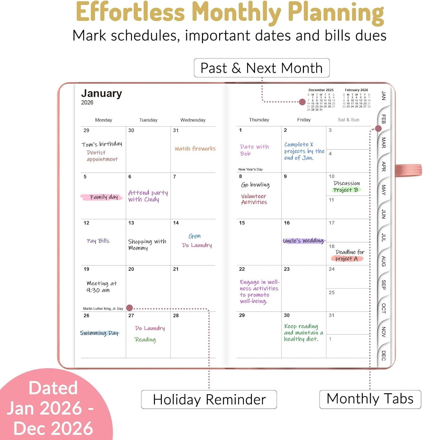 Pocket Planner 2026 Weekly Monthly Planners with Month Tabs for Purse 3.5″ x 6″