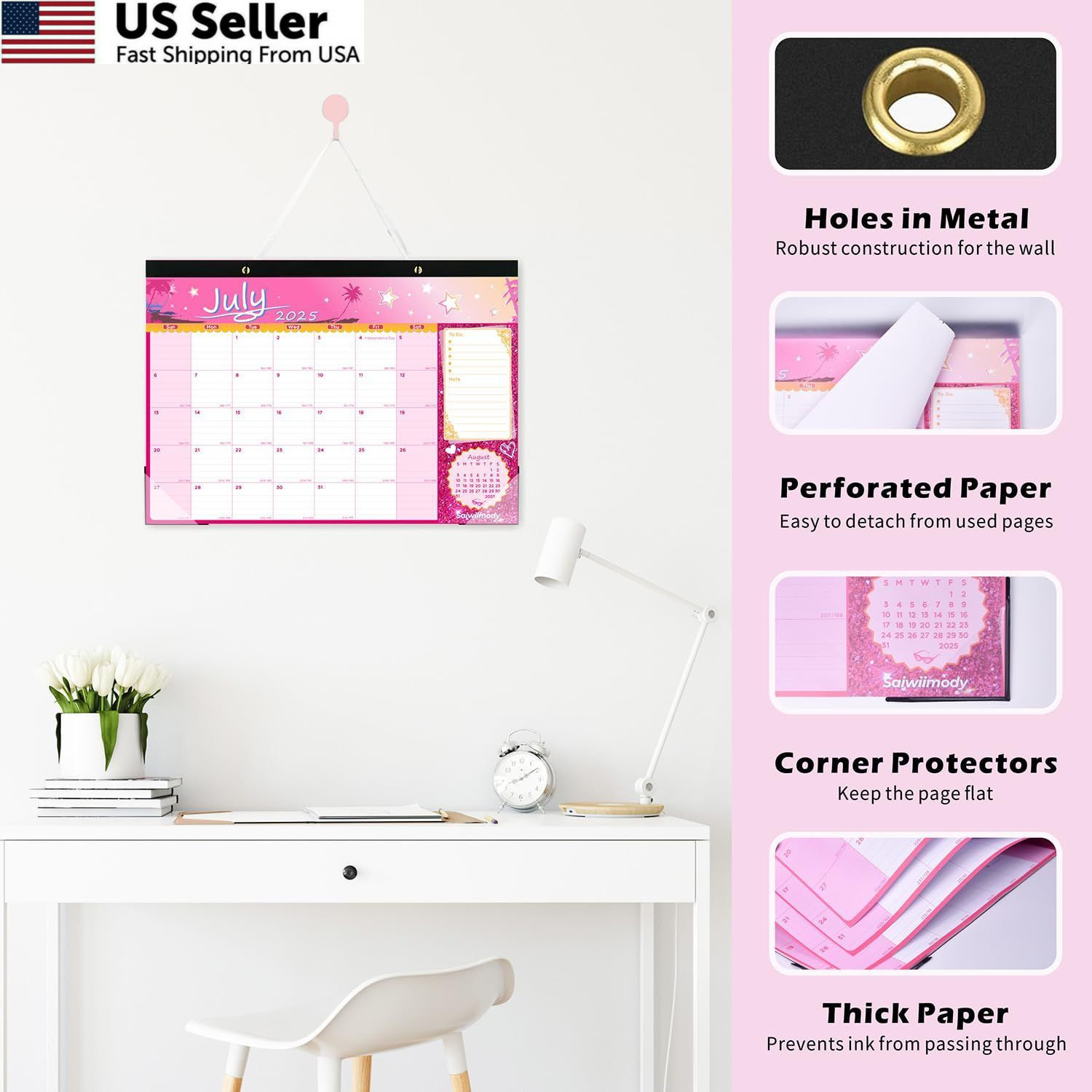 Desk Calendar 2026 with Clear Waterproof Cover 17 x 12 17 x 12 inch, Pink