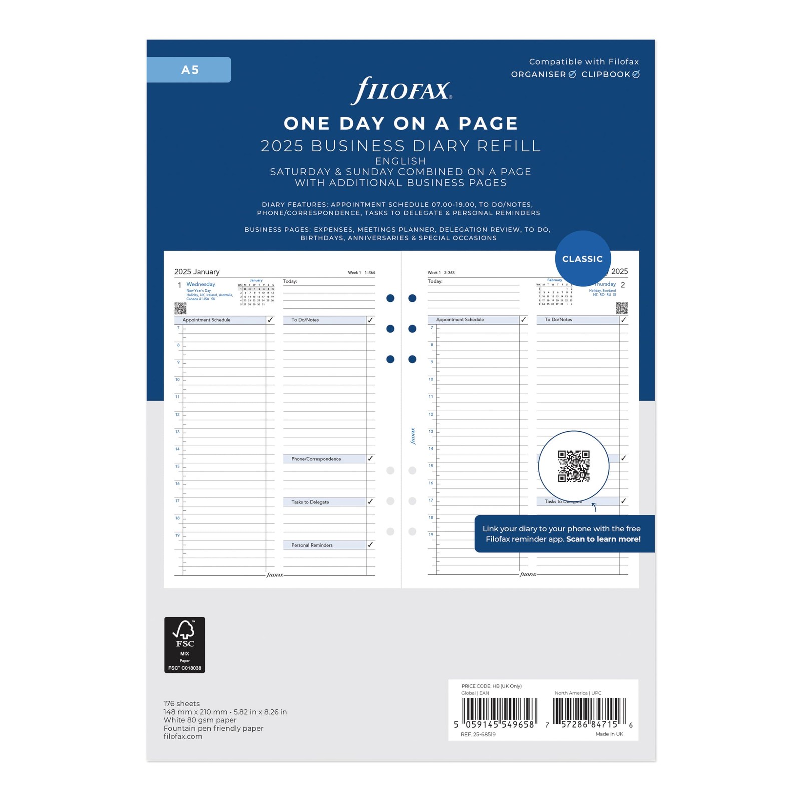 Calendar Diary Refill, A5 Size, One Day on One Page with Appointments, Busine…