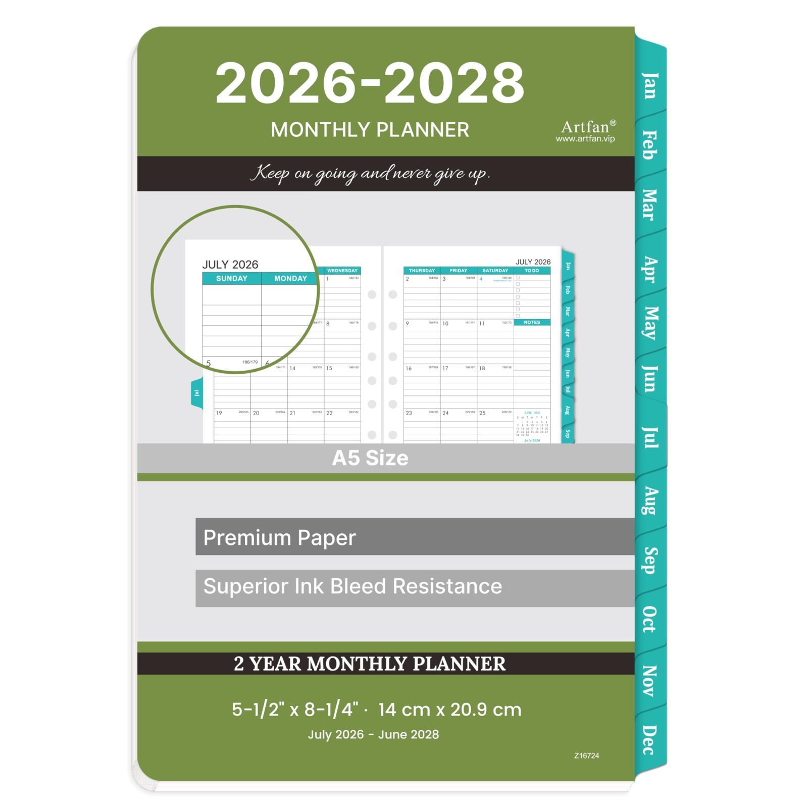2026-2028 Monthly Planner Refill – Planner Inserts with 7-Hole Punched, 5-1/2″ X