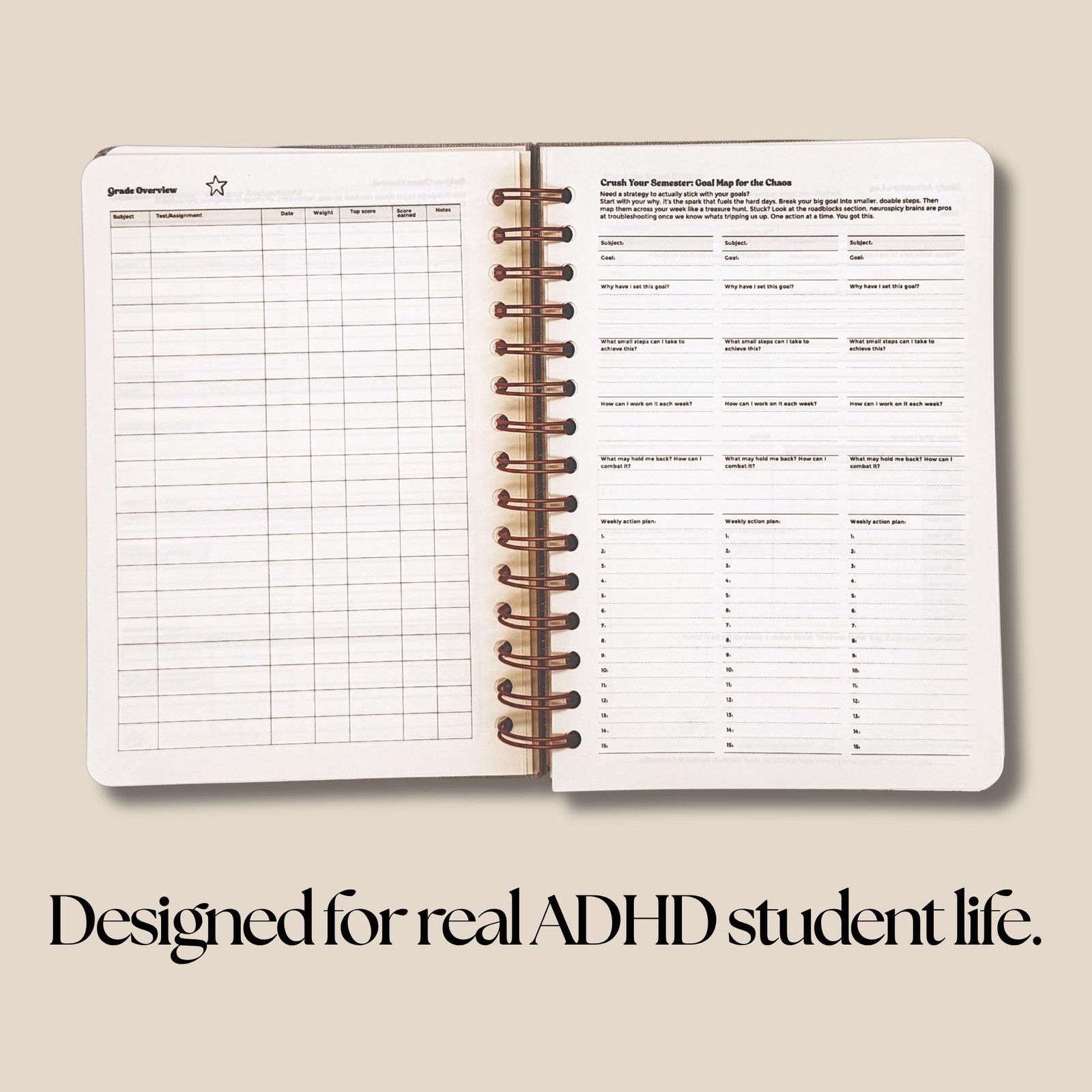 ADHD Student Planner – Undated A5 Study Letter (8.5 x 6.5 inches), Neutral