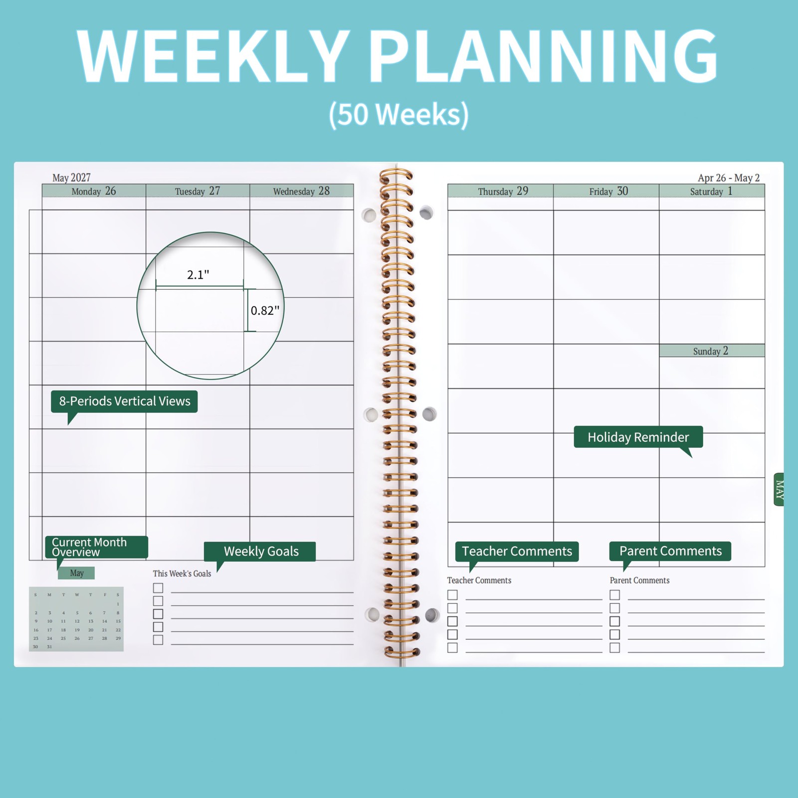 Student Planner 2026-2027 Monthly & Weekly 10.7 inches x 8.2 inches, Blue