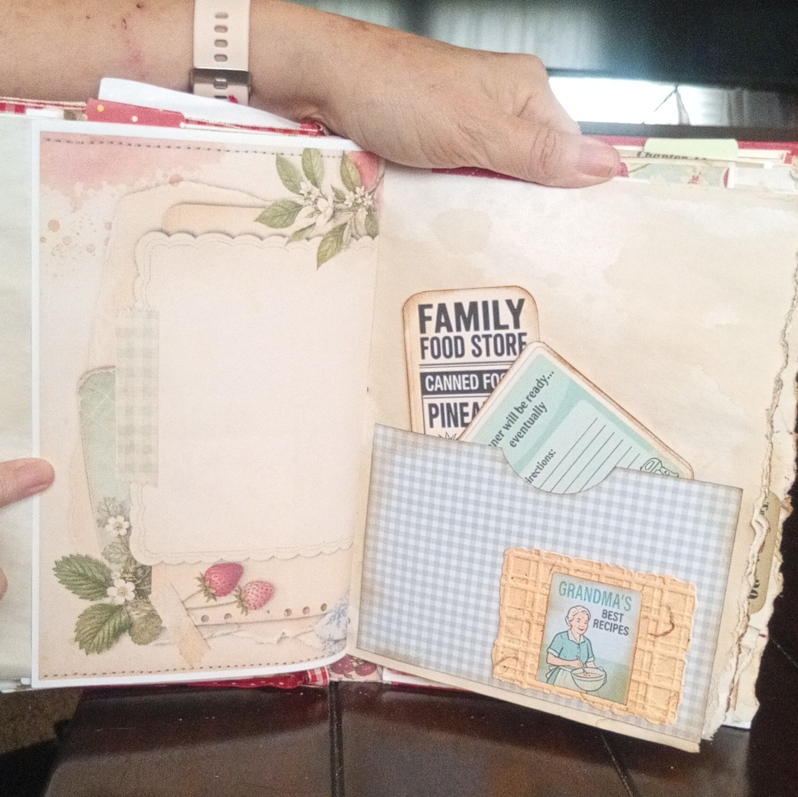 Handmade Kitchen Cookbook Recipe Junk Journal, Red Cover, Cards & Meal Pages