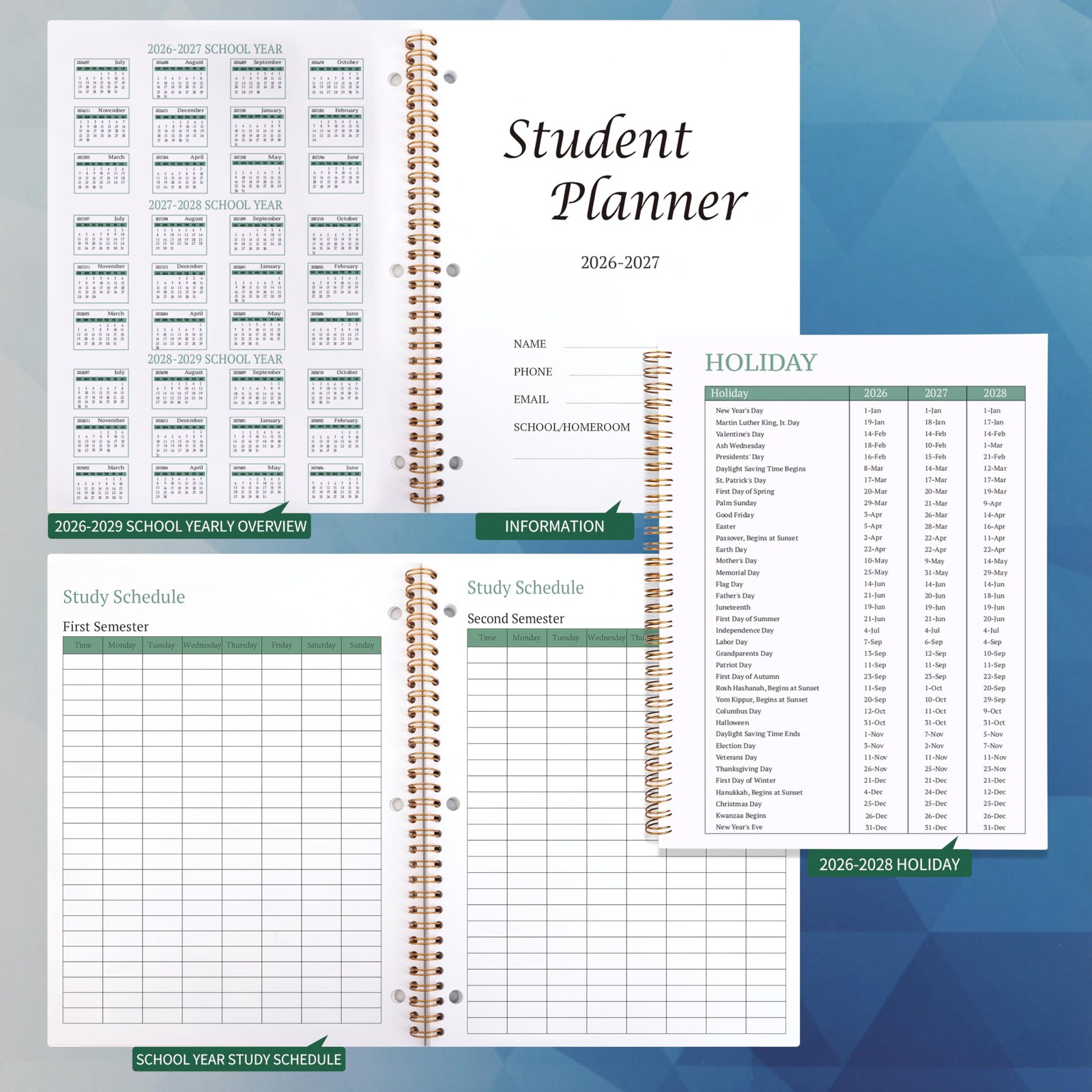 Student Planner 2026-2027 – Monthly and Weekly School 8.2 X 10.7 inches, Blue