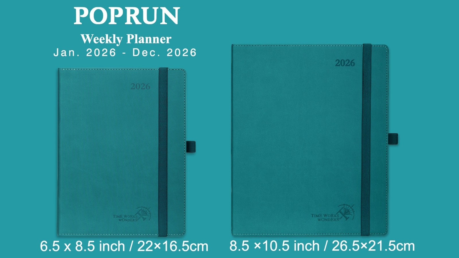 2026 Weekly Planner – Medium 6.5” x 8.5” Calendar with Hourly Slots, Leather C