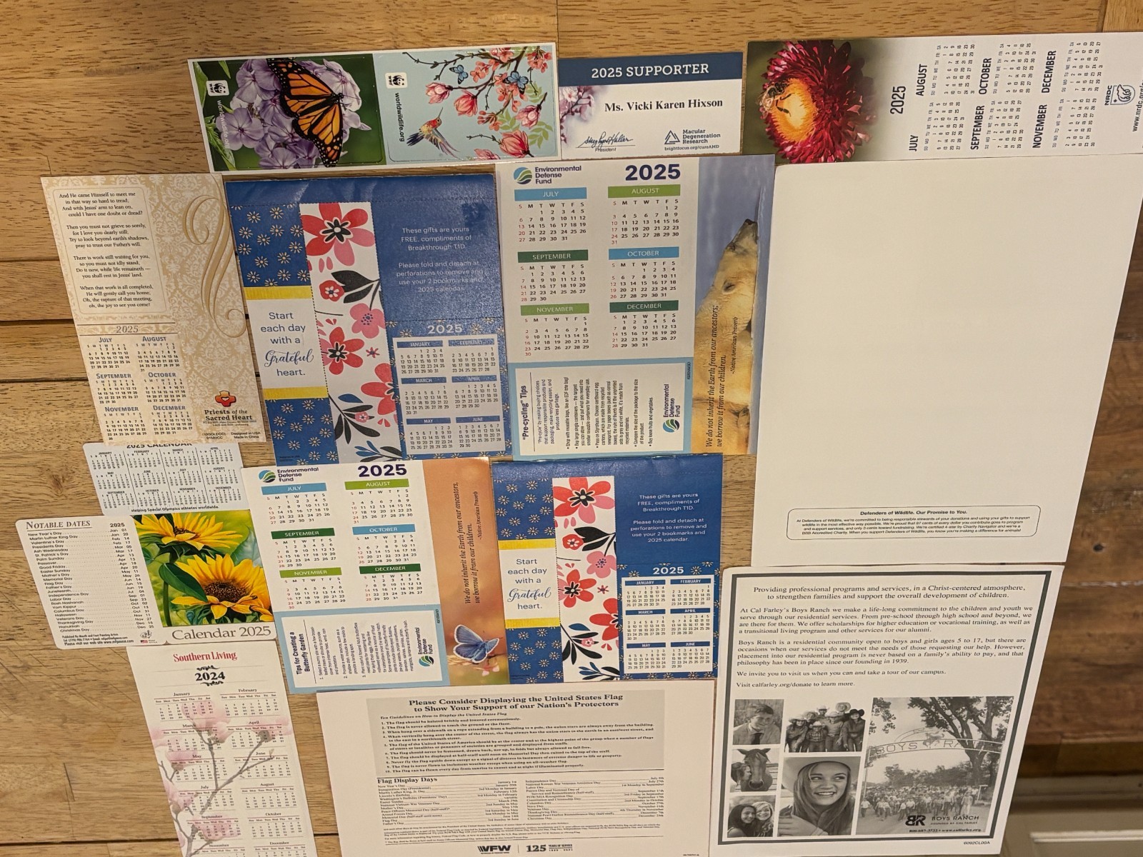 Pocket Calendars & Cards – Lot of 14 – 2025 – 12-Months – Various Charities