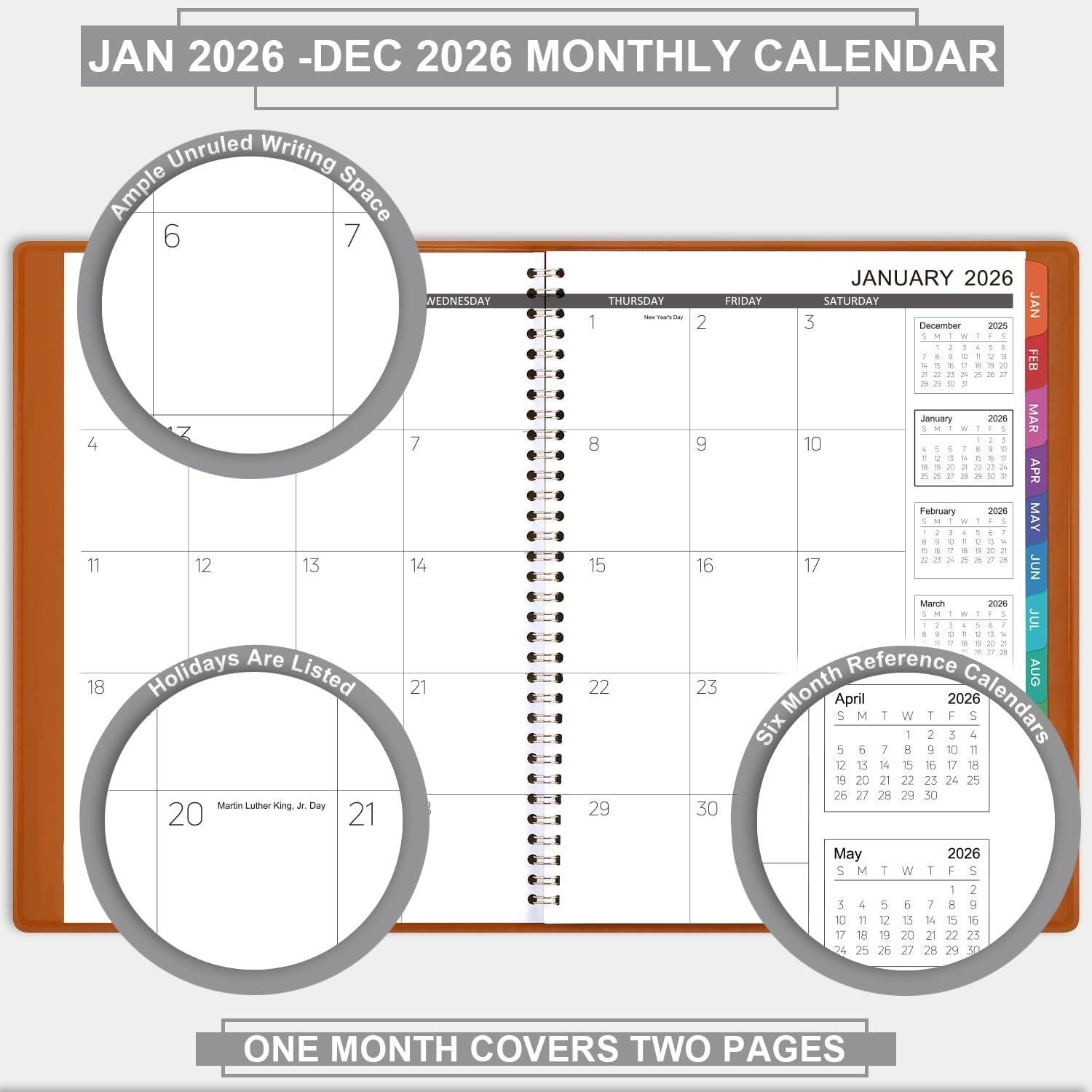 Sophisticated Faux Leather 2026 Planner – 256 Pages, Strong Twin-Wire Binding