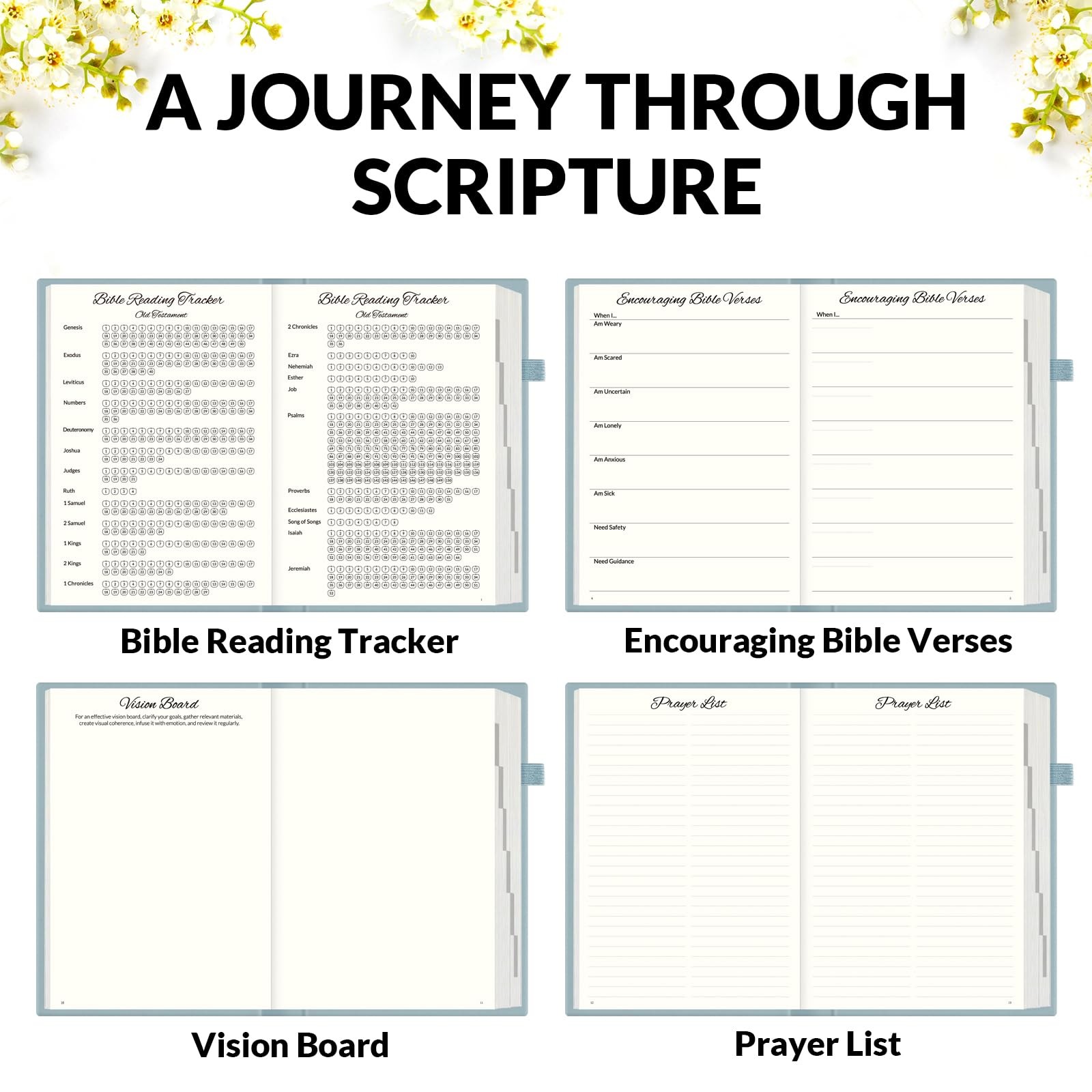 SUNEE Christian Bible Study & Prayer Journal A5-Undated-Hardcover, Grey Blue