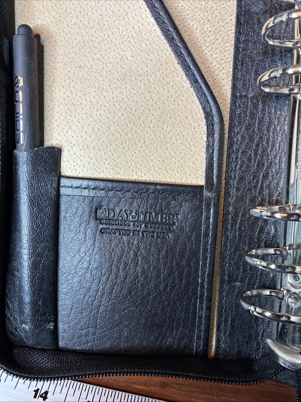 Day-Timer Black Leather 6-Ring Binder with zipper closure