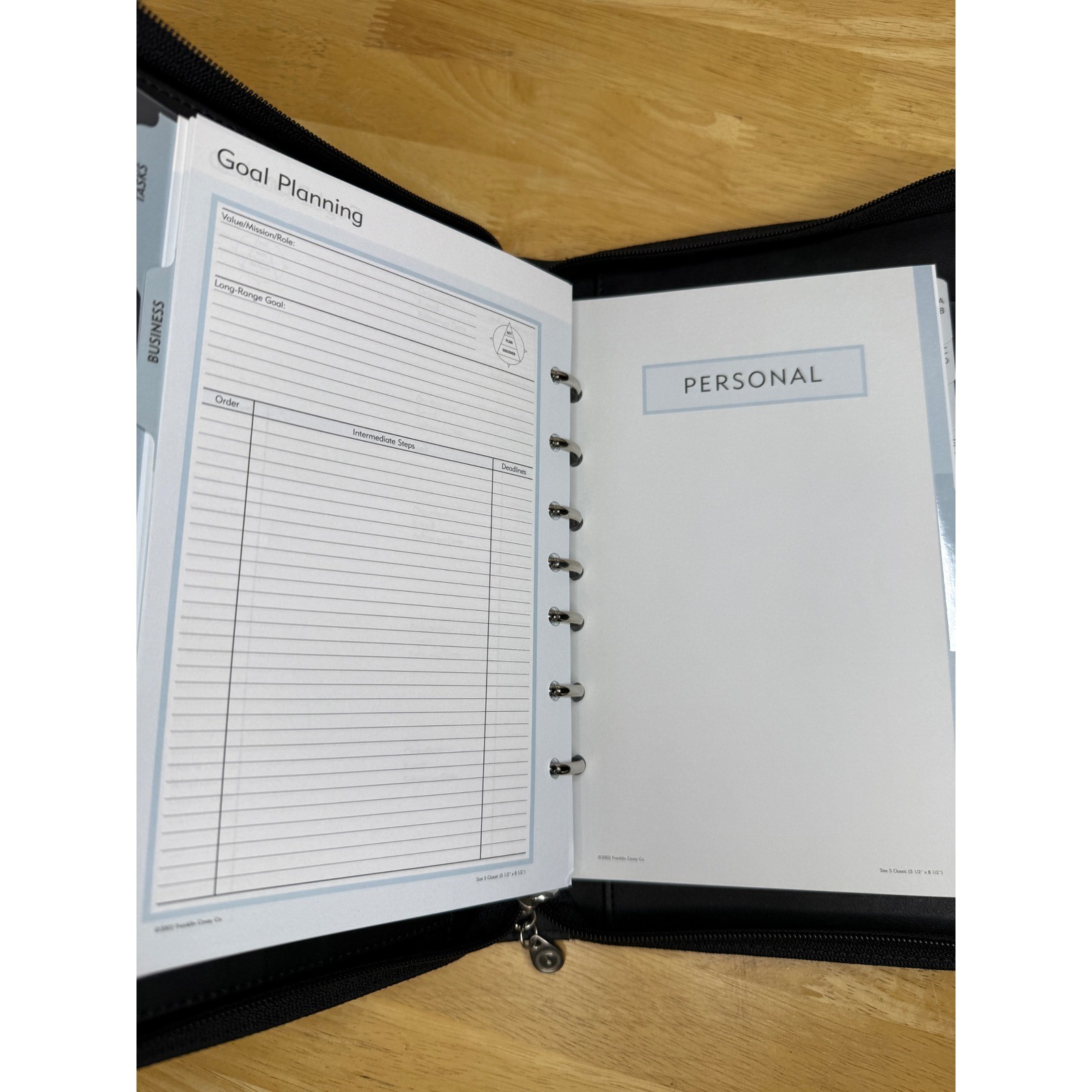 Franklin Covey Black Leather Zippered 7 Ring Planner Binder Organizer Classic