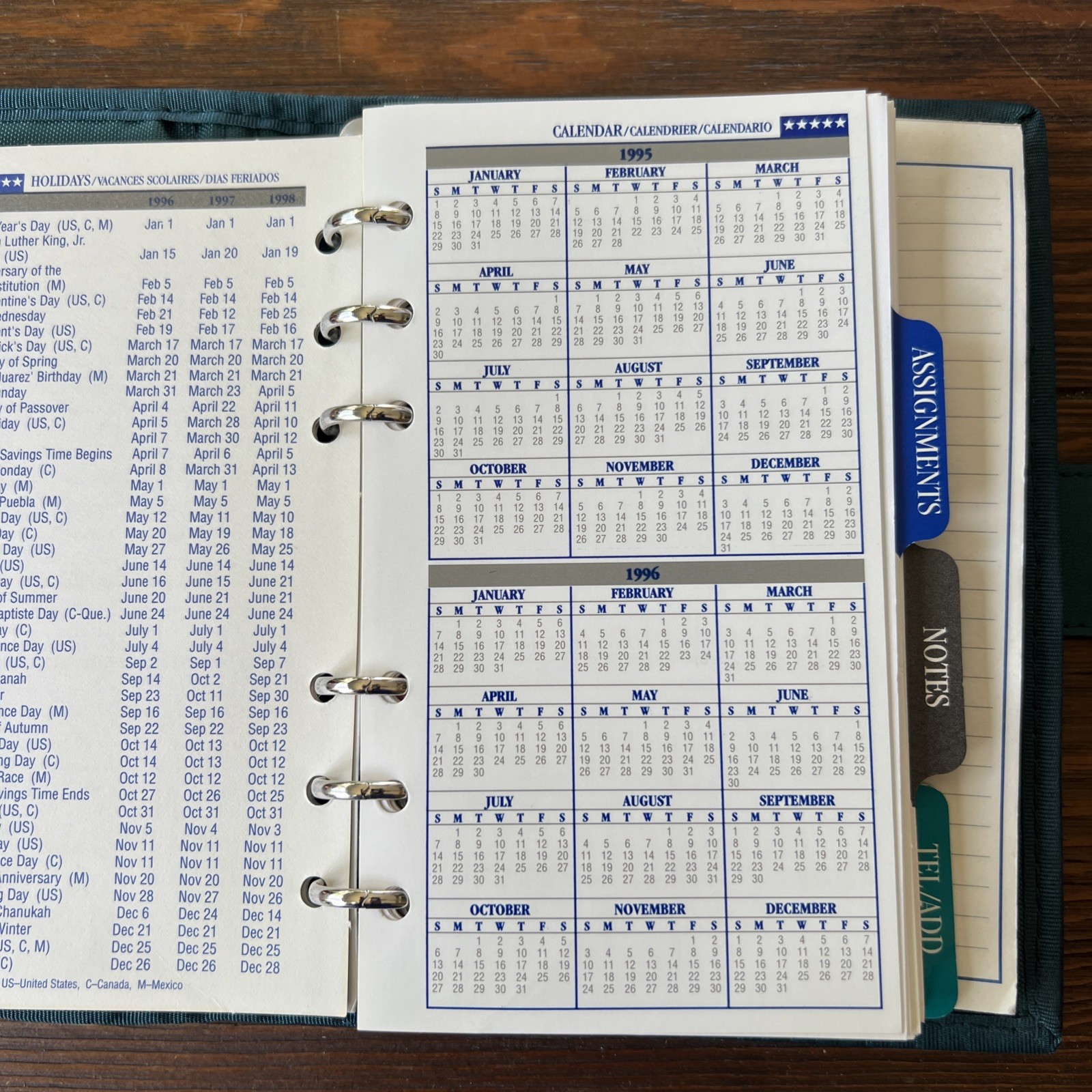 Vintage 1990s Small Mead Five Star Day Student Planner Personal Organizer Teal