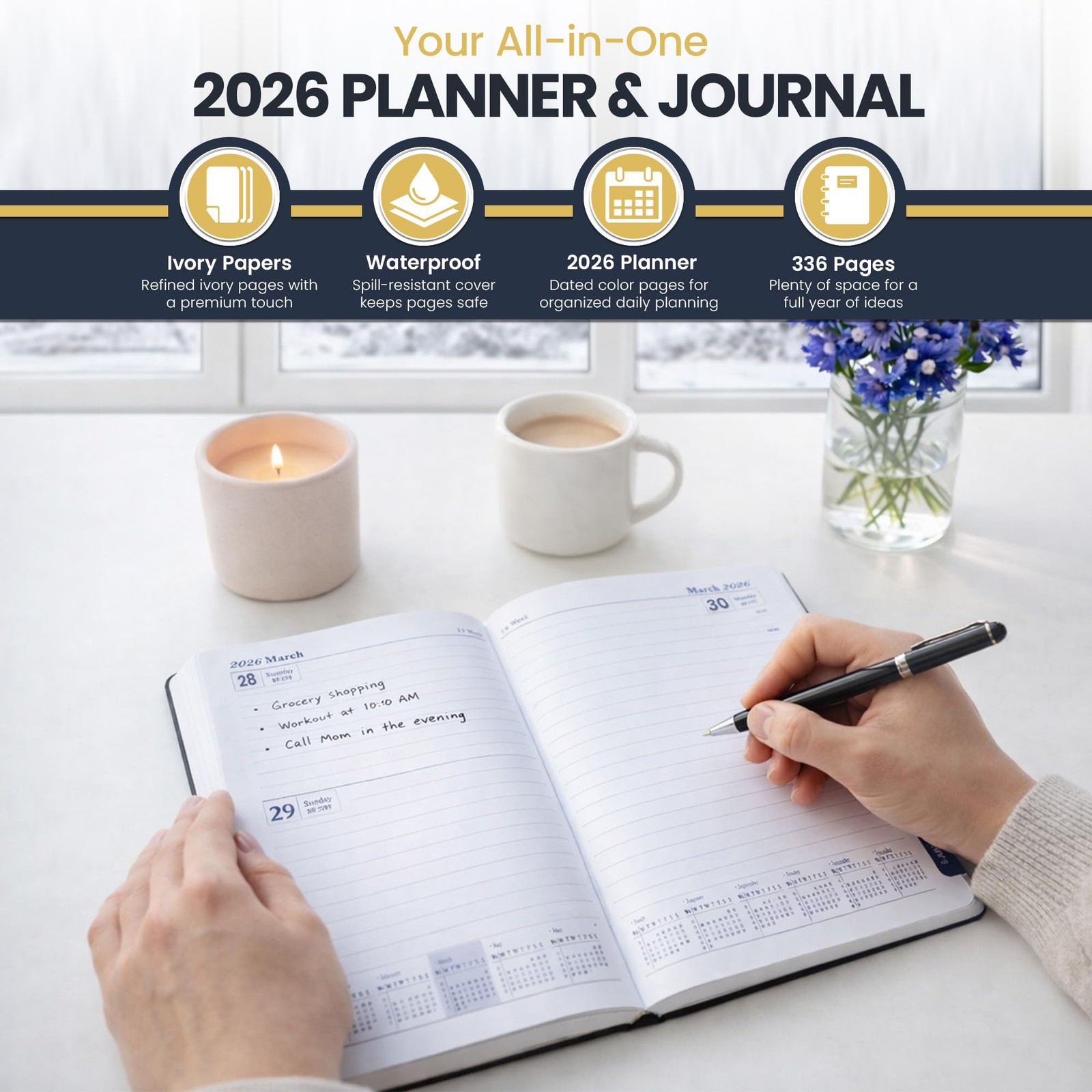 NILE WRITES 2026 Diary : A5 PU Leather 2026 Planner & Journal with A5, Black