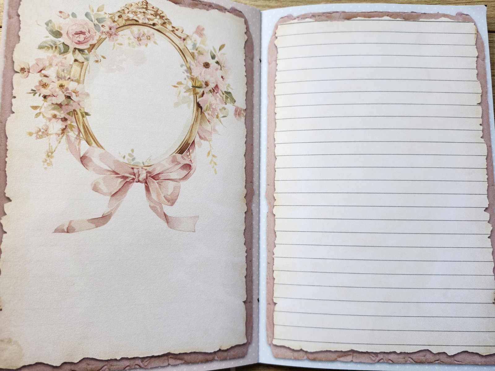 Junk Journal Blank Booklet “COQUETTE PRINCESS” Handnade Pink Bows Puppies LG