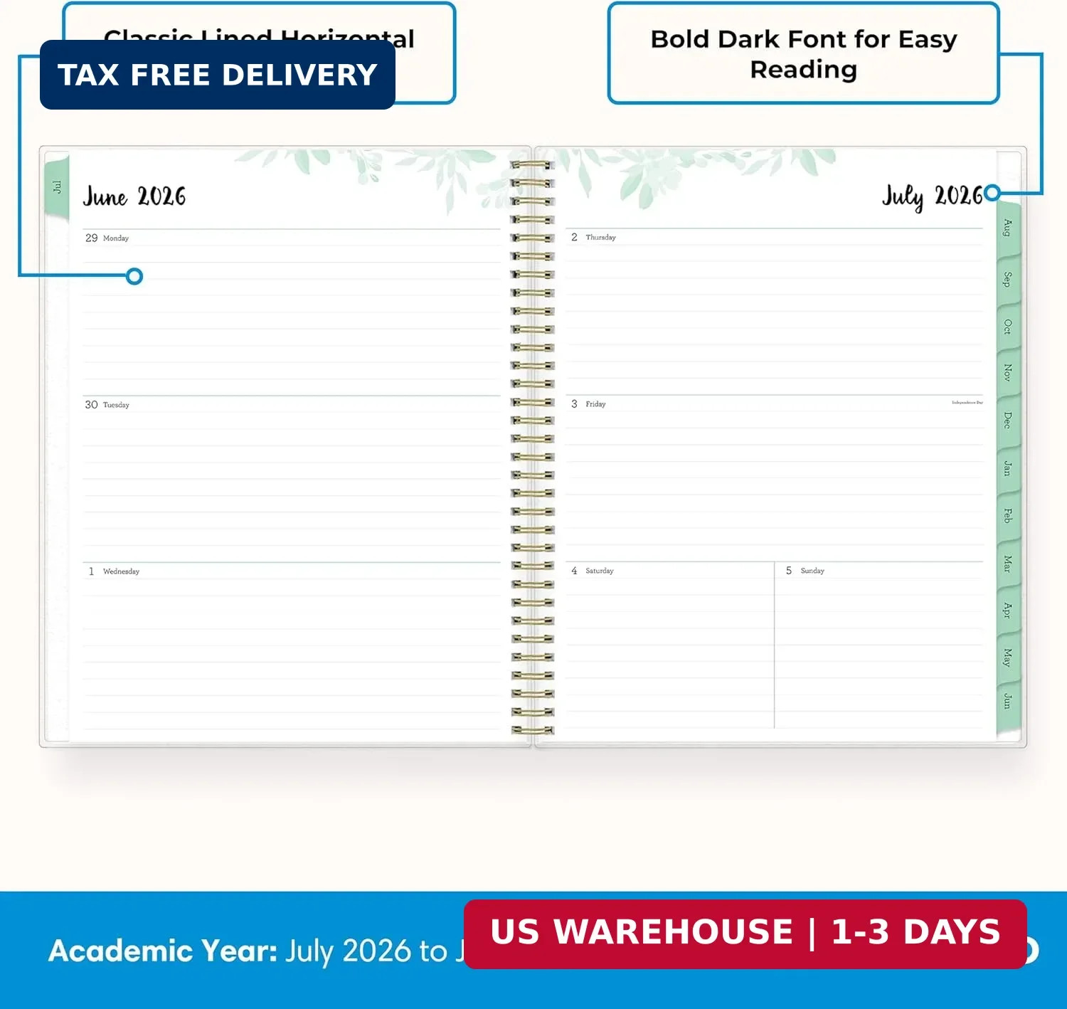Blue Sky 2026-2027 Weekly and Monthly Academic Year Planner Calendar, July 2026