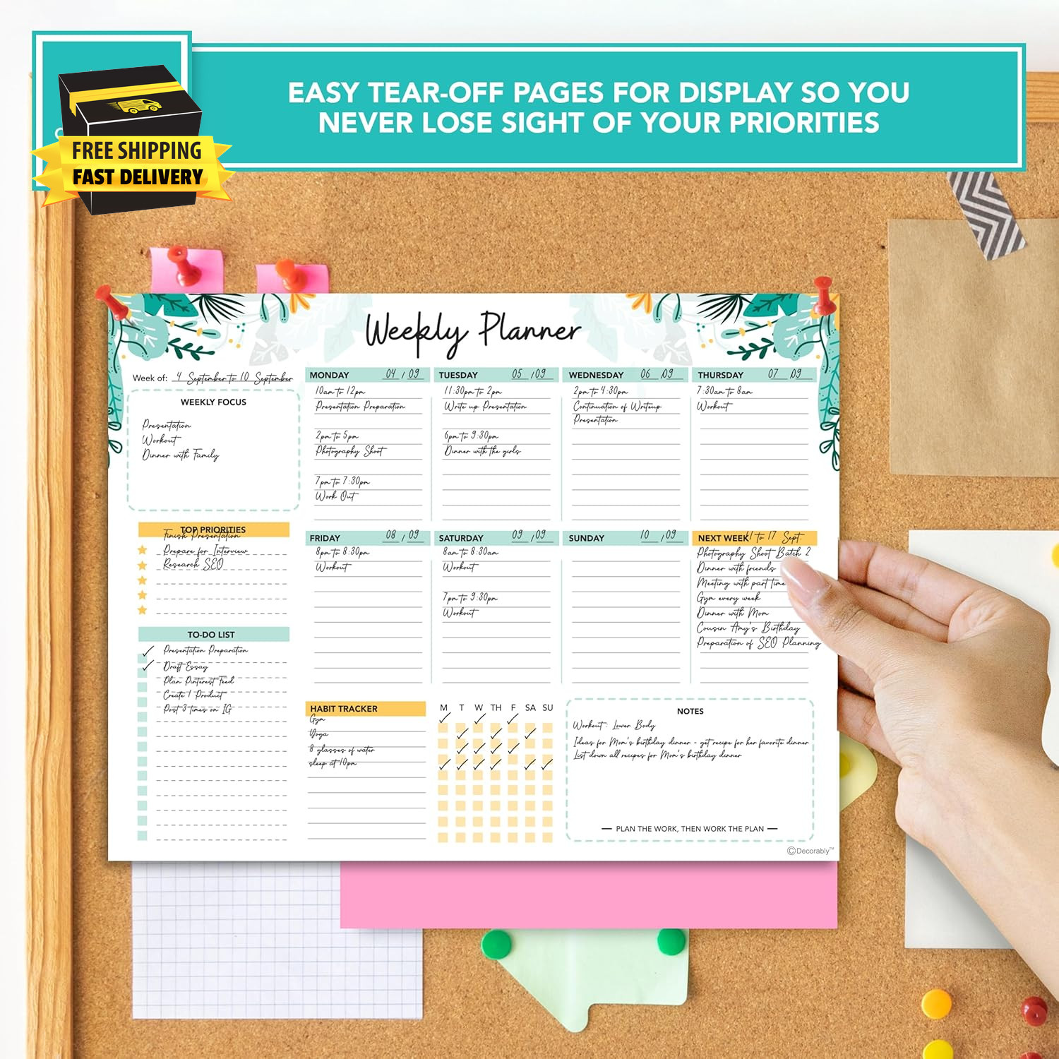 52 Sheets Mint Green Undated Weekly Planner Notepad Large – 6.5X10In Spring-Boun