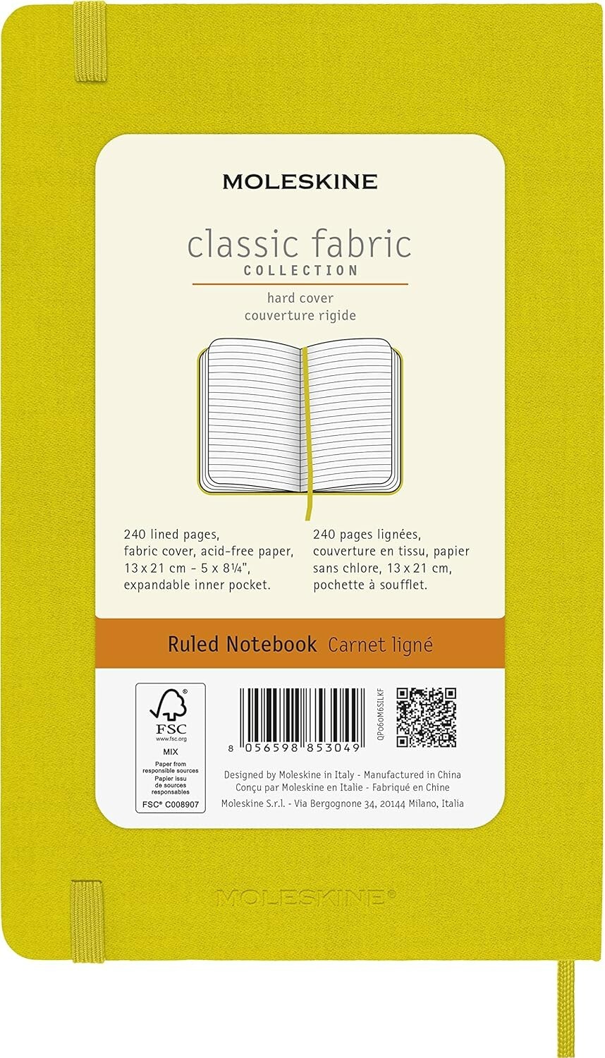 Moleskine YELLOW lined hardcover classic fabric notebook, Large 5 x 8.25 inches