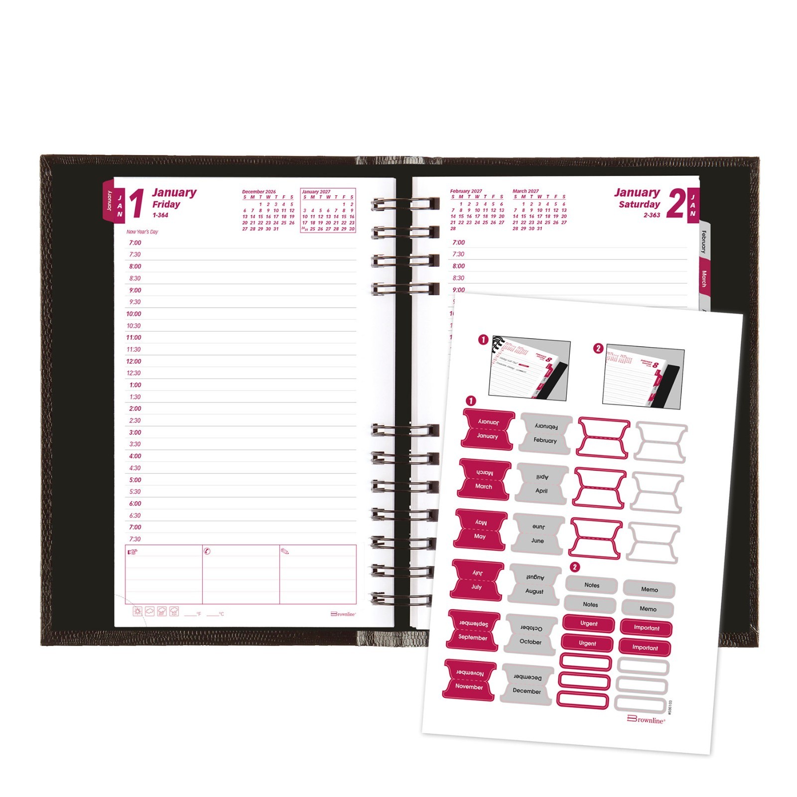 2025 Brownline CB634C.BLK CoilPRO Daily Appointment Book, Hard Cover, 5 x 8″