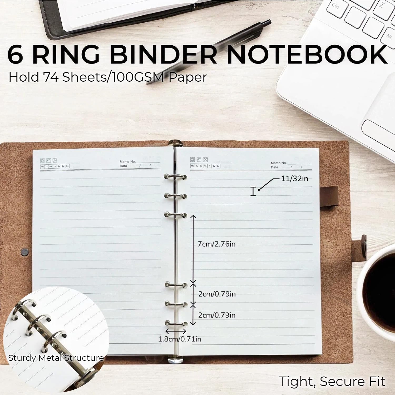 Refillable A5 Leather Binder Journal Soft Cover Notebook, Vintage Coffee