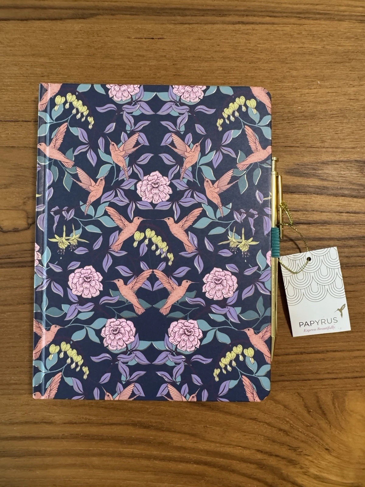 Papyrus Set Blue Floral and Bird Print Journal & Gold Pen NEW! 6” X 8” 244 Pages