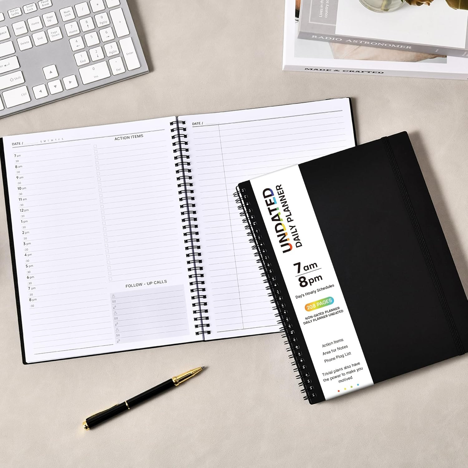 Daily Planner Undated – Spiral Appointment Planner, 208 Pages, 8.8″ X 11″, Daily